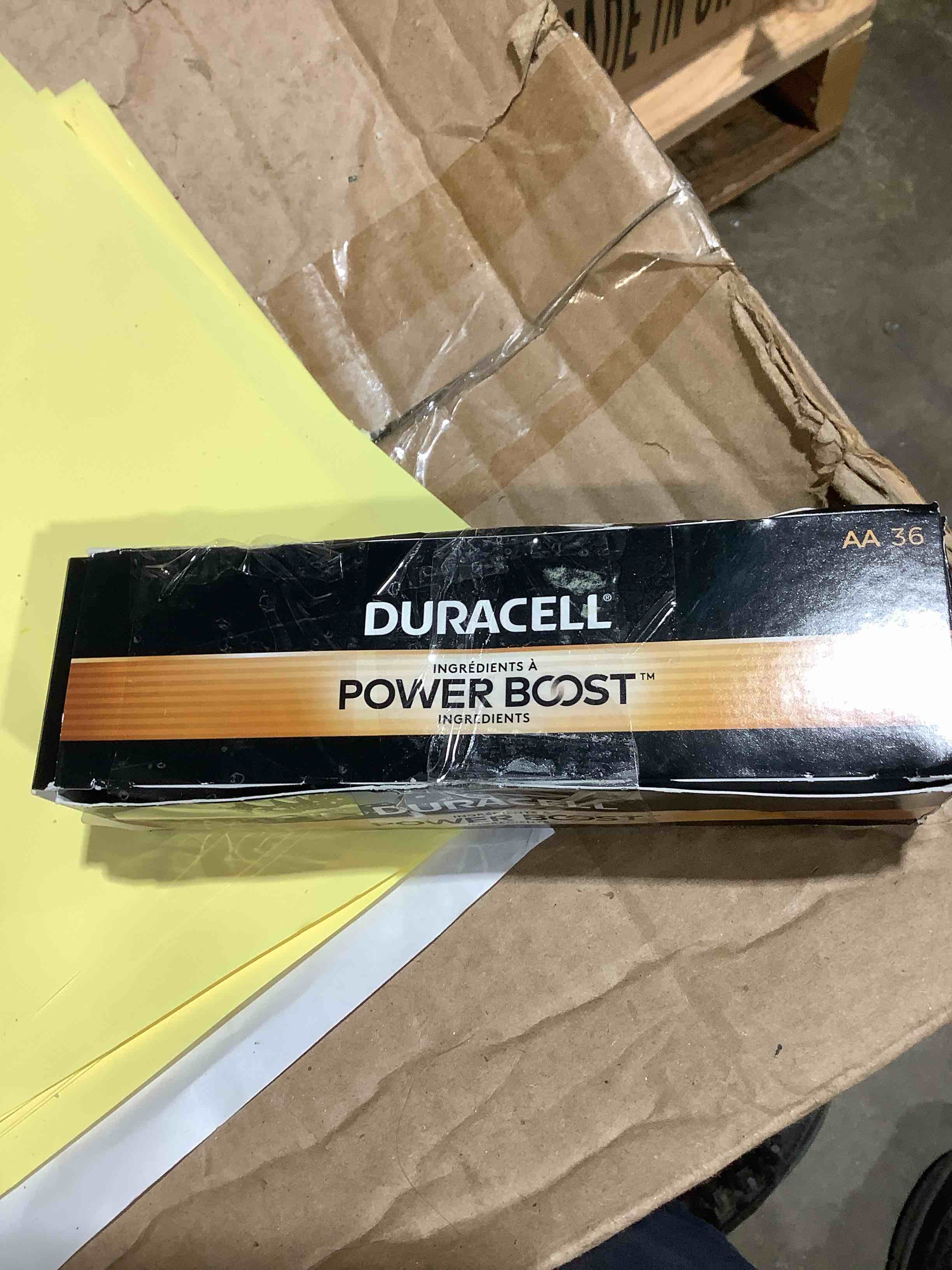 Condition photo showing New/Like New for coppertop alkaline aa batteries 36/pack, in office