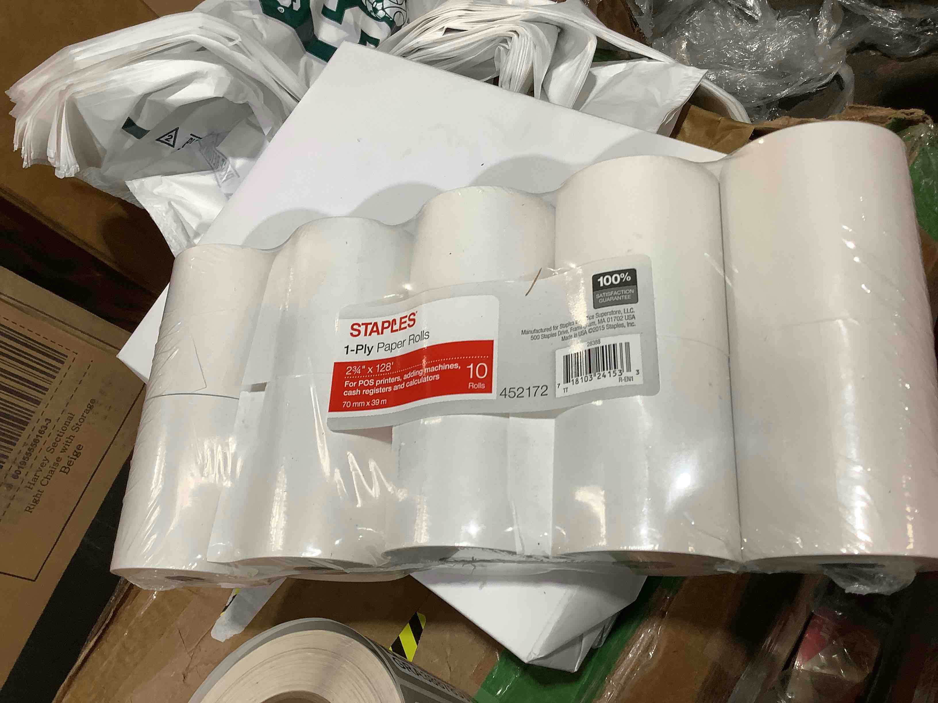 Condition photo showing New/Like New for staples 1 ply 2-3/4" x 128' paper rolls