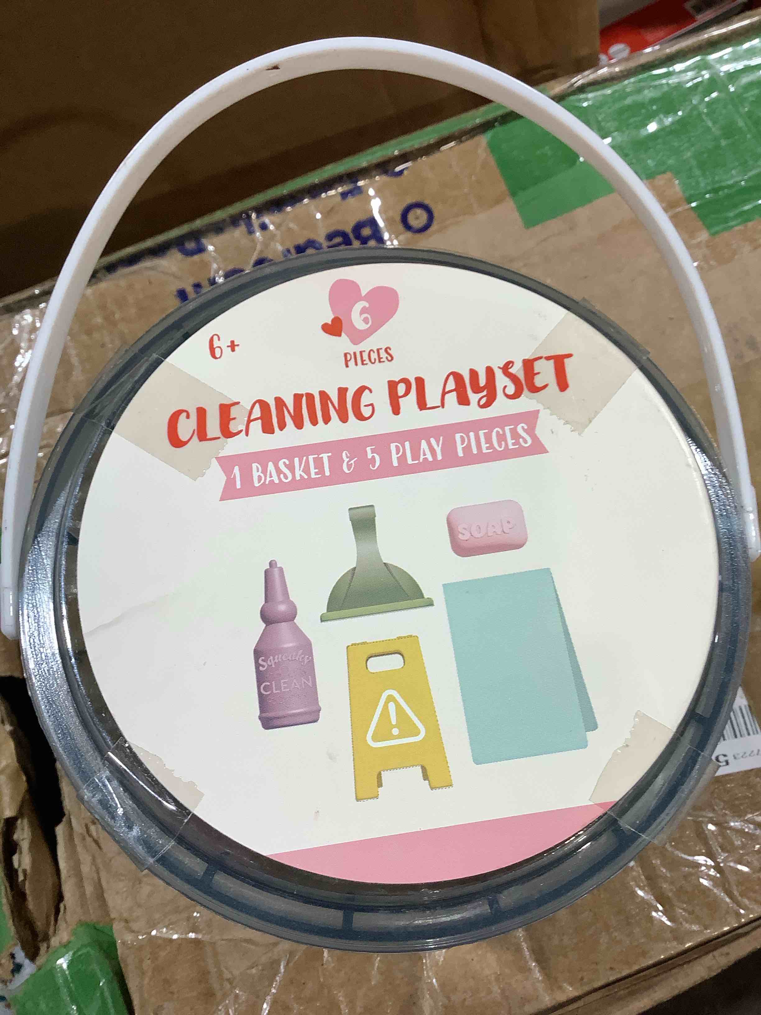 Condition photo showing New/Like New for horizon 6 pieces cleaning playset , 1 basket & 5 play pieces, ages 6 plus, 2 count