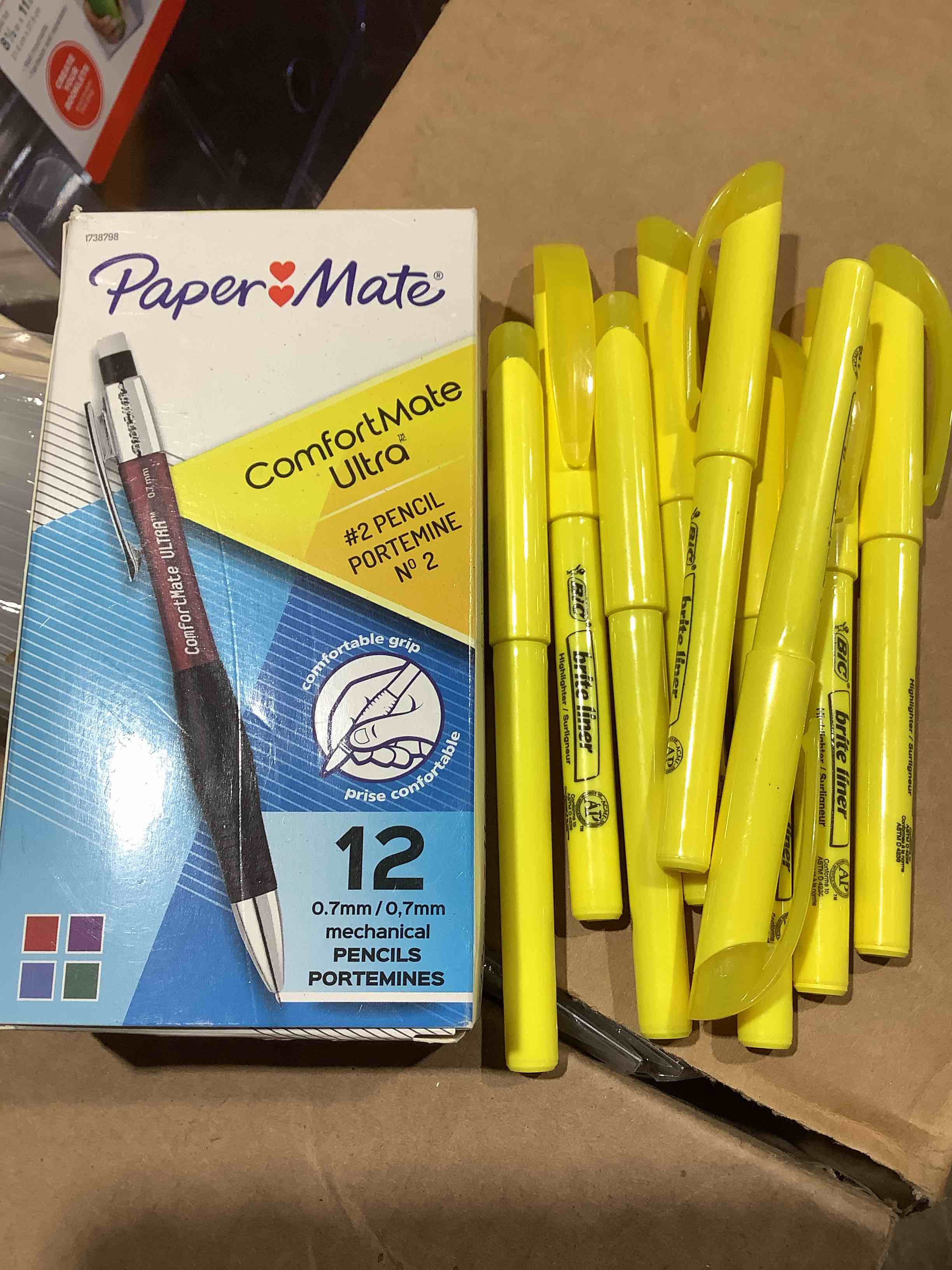 Condition photo showing Good Condition for bic yellow highlighter and papermate 12 pencils