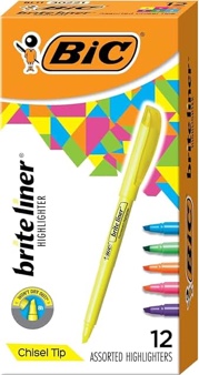 bic brite liner highlighters  chisel tip  assorted colors  24 count