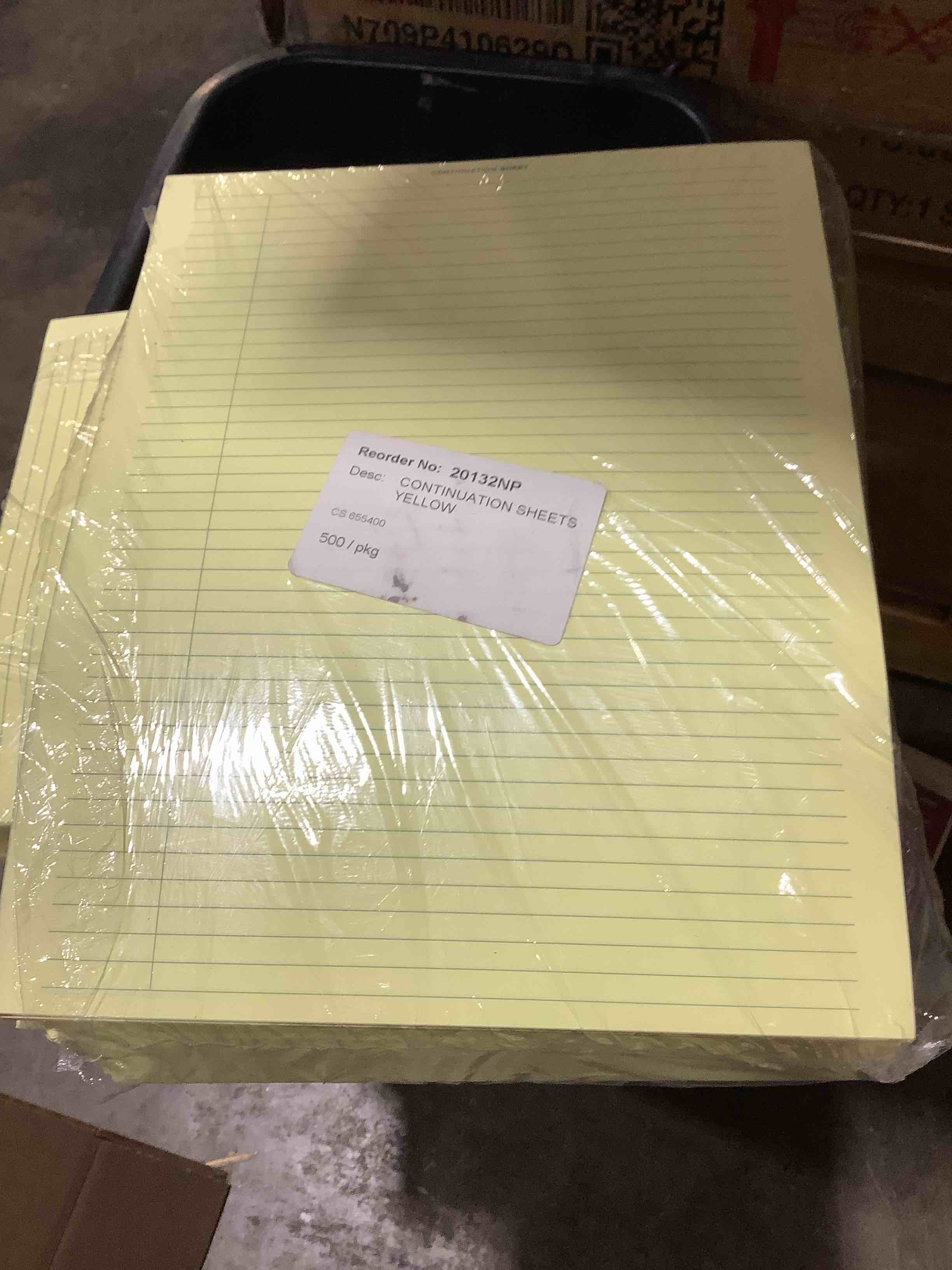 Condition photo showing New/Like New for yellow continues line sheets, 500 count