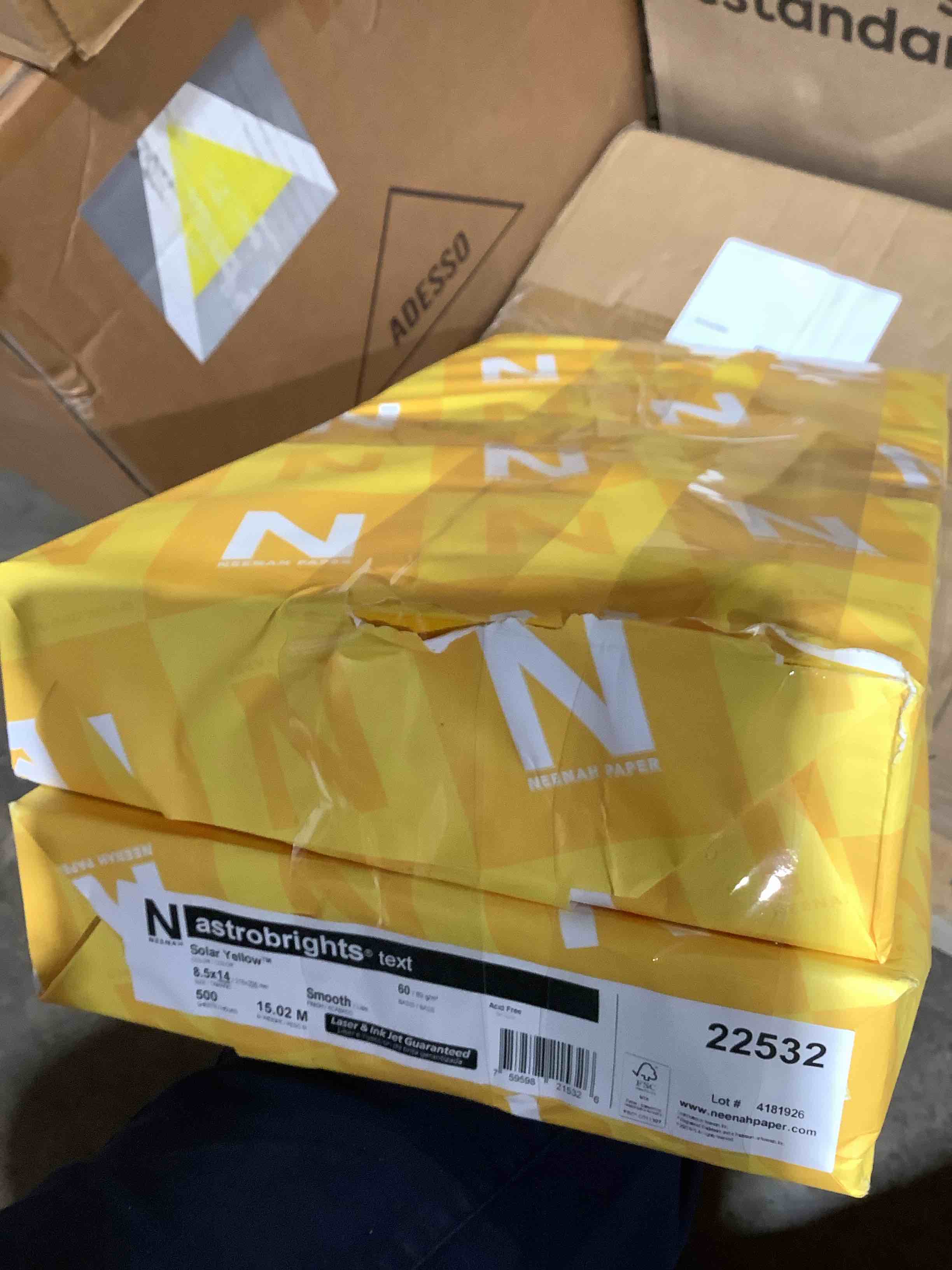 Condition photo showing New/Like New for astrobrights - smooth - solar yellow - legal (8.5 in x 14 in) - 90 g/m- 24 lbs - 500 sheet(s) paper, 2 reams