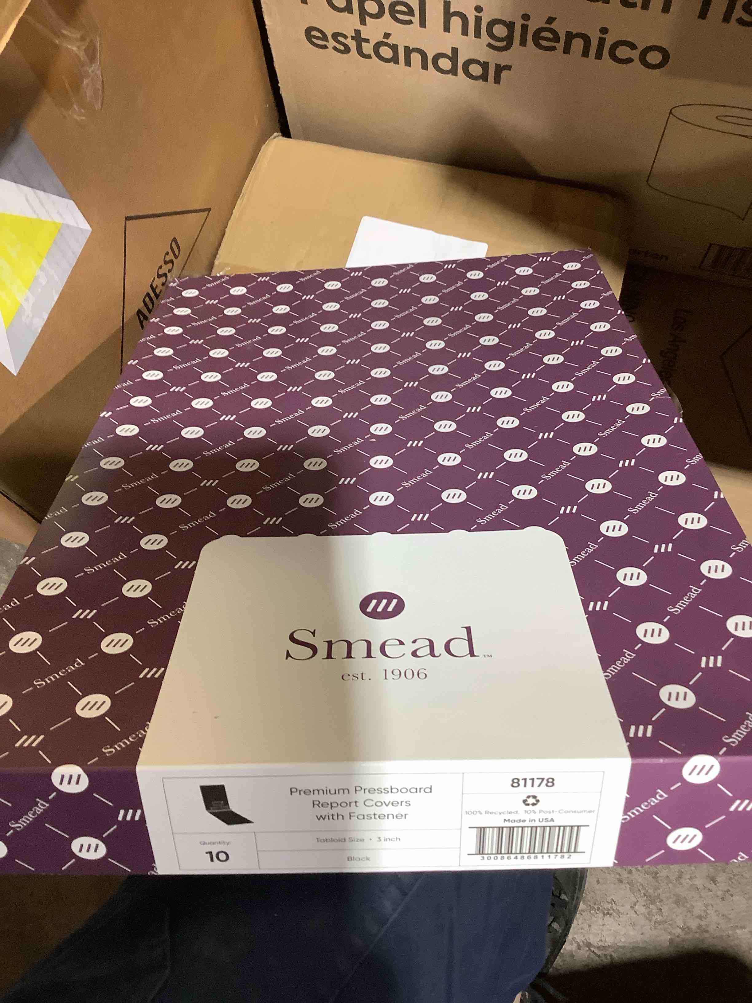 Condition photo showing New/Like New for smead pressguard report covers with fastener ledger - 11 x 17 sheet size - 3 fastener capacity for folder - 20 pt. folder thickness - pressguard - black - recycled - 1 each