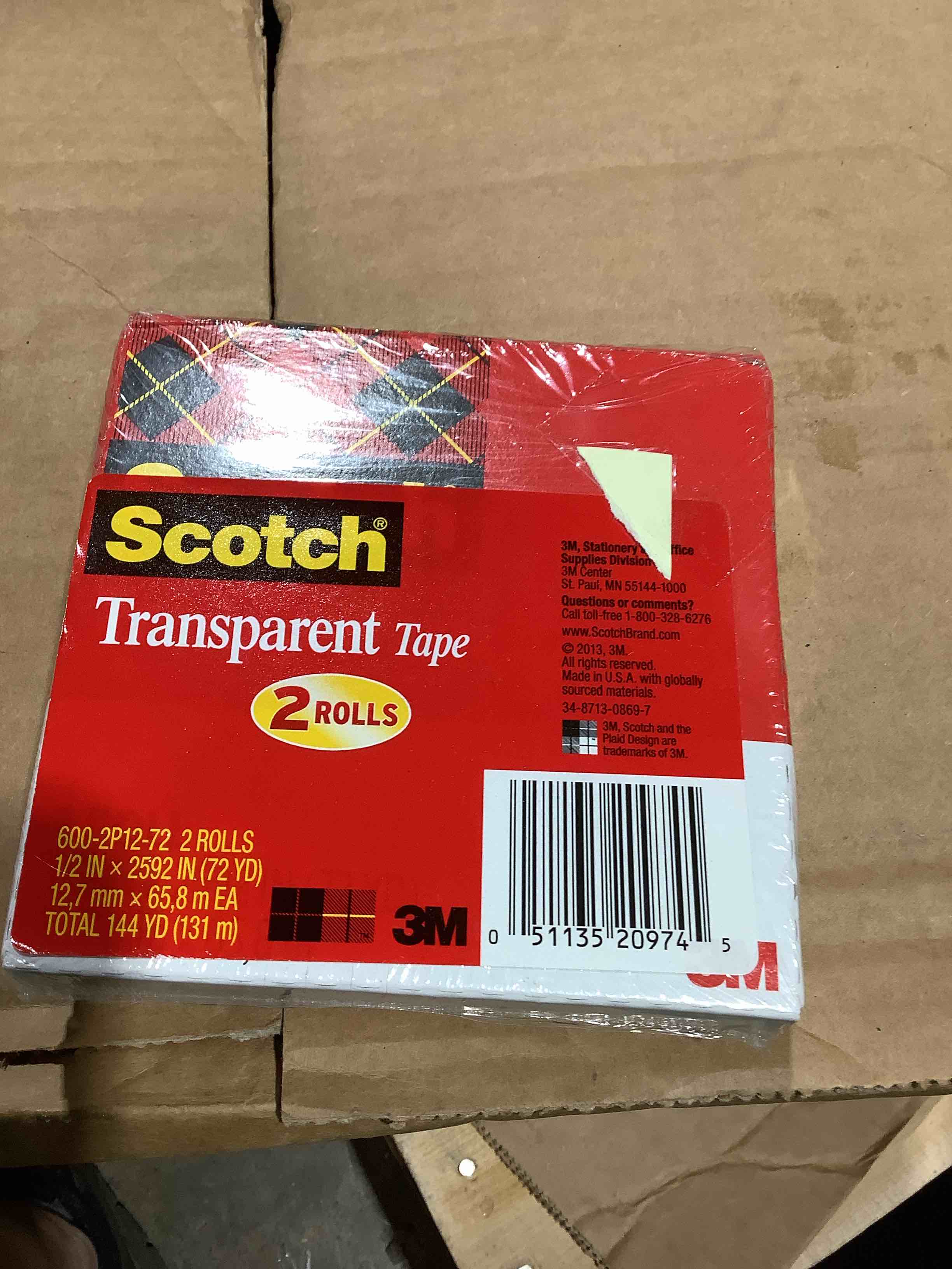 Condition photo showing New/Like New for scotch mmm6002p1272 transparent tape - 1/2 w 2 / pack clear