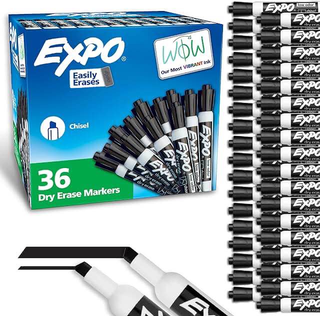 Expo Low Odor Dry Erase Markers  Chisel Tip  Black  36 Count