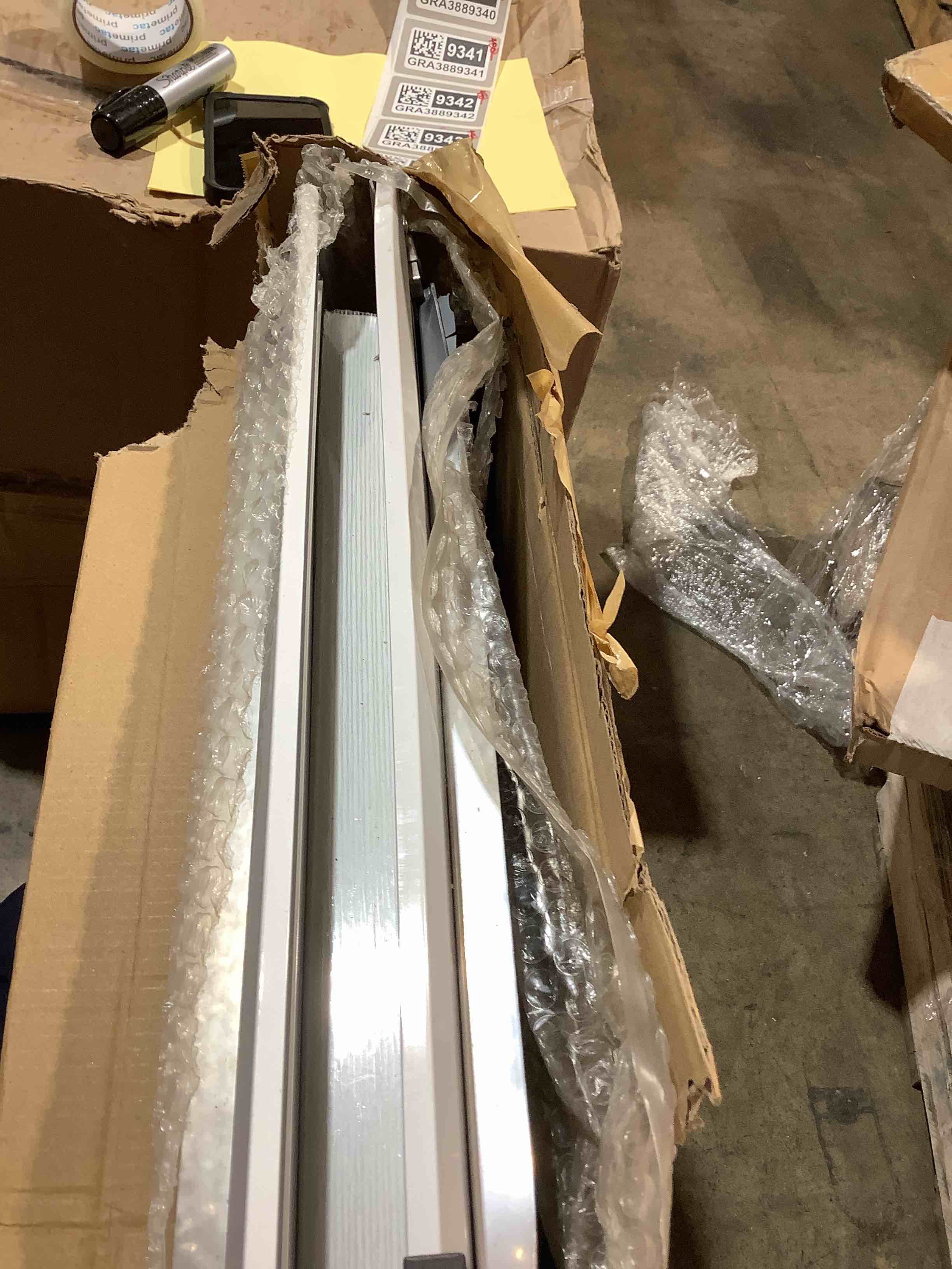 Condition photo showing Good Condition for [petoasis] 3-flaps heavy-duty dog door, rust proof aluminum alloy frame, extreme weather dog door can block wind, snow, and rainwater intrusion (silvery white, xl for door) silvery white xlarge for door