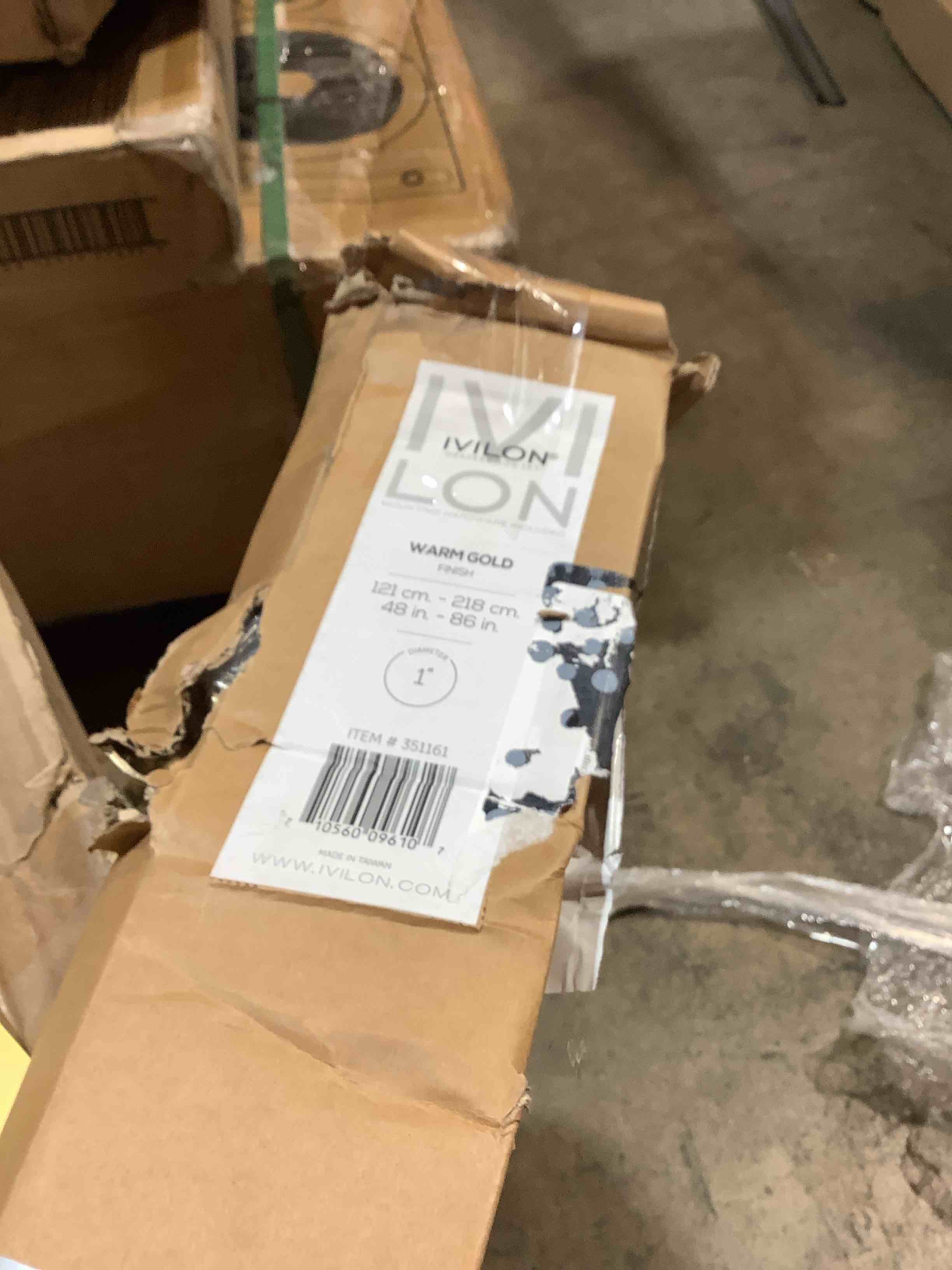 Condition photo showing As Is for ivilon drapery window curtain rod - end cap style design 1 inch pole. 48 to 86 inch color warm gold 48 to 86 in.