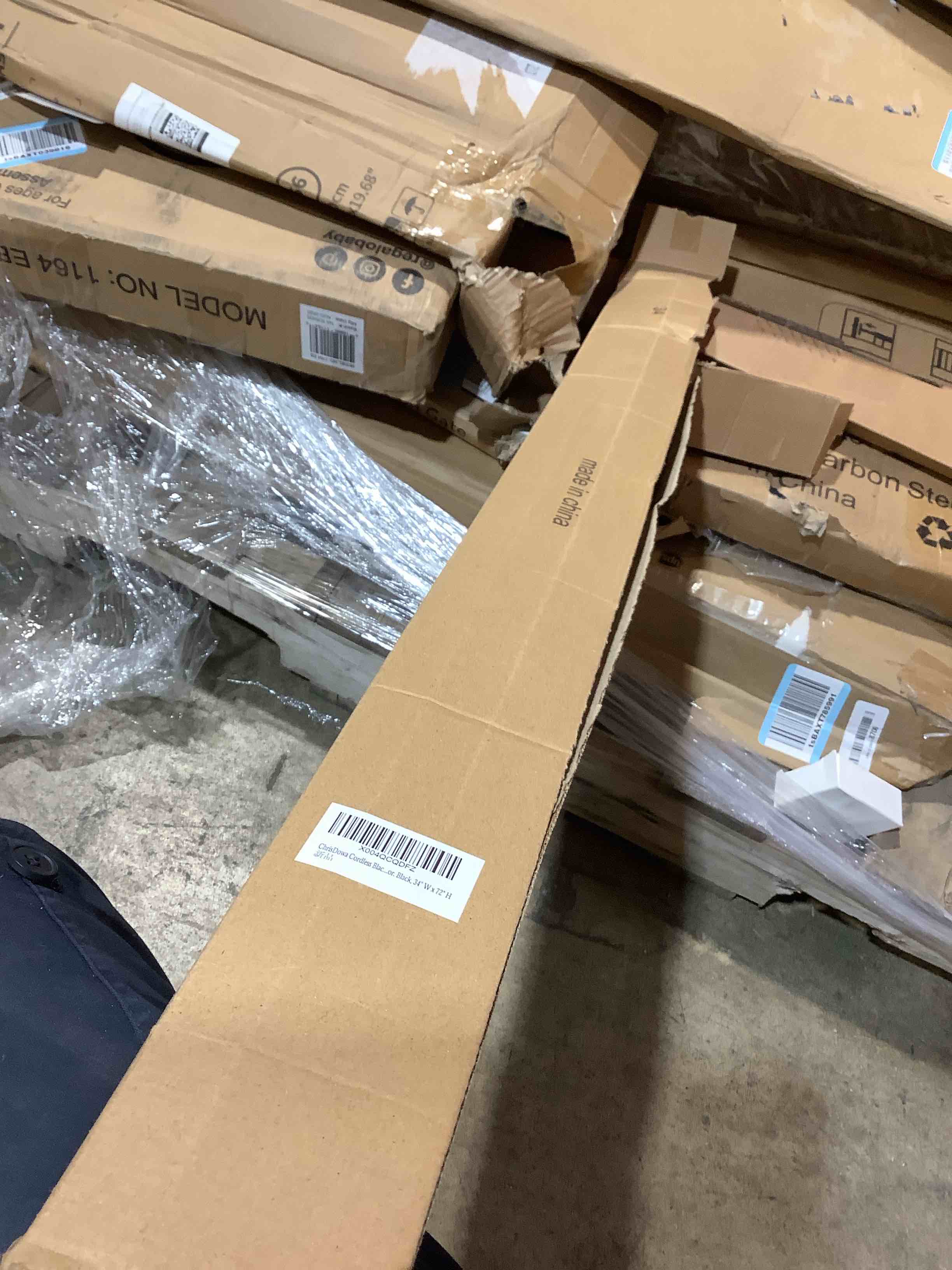 Condition photo showing Good Condition for chrisdowa cordless blackout roller shades for windows, striped free-stop window blinds with privacy, thermal insulated window shades for home, office and door. black, 34" w x 72" h 34"w x 72"h black