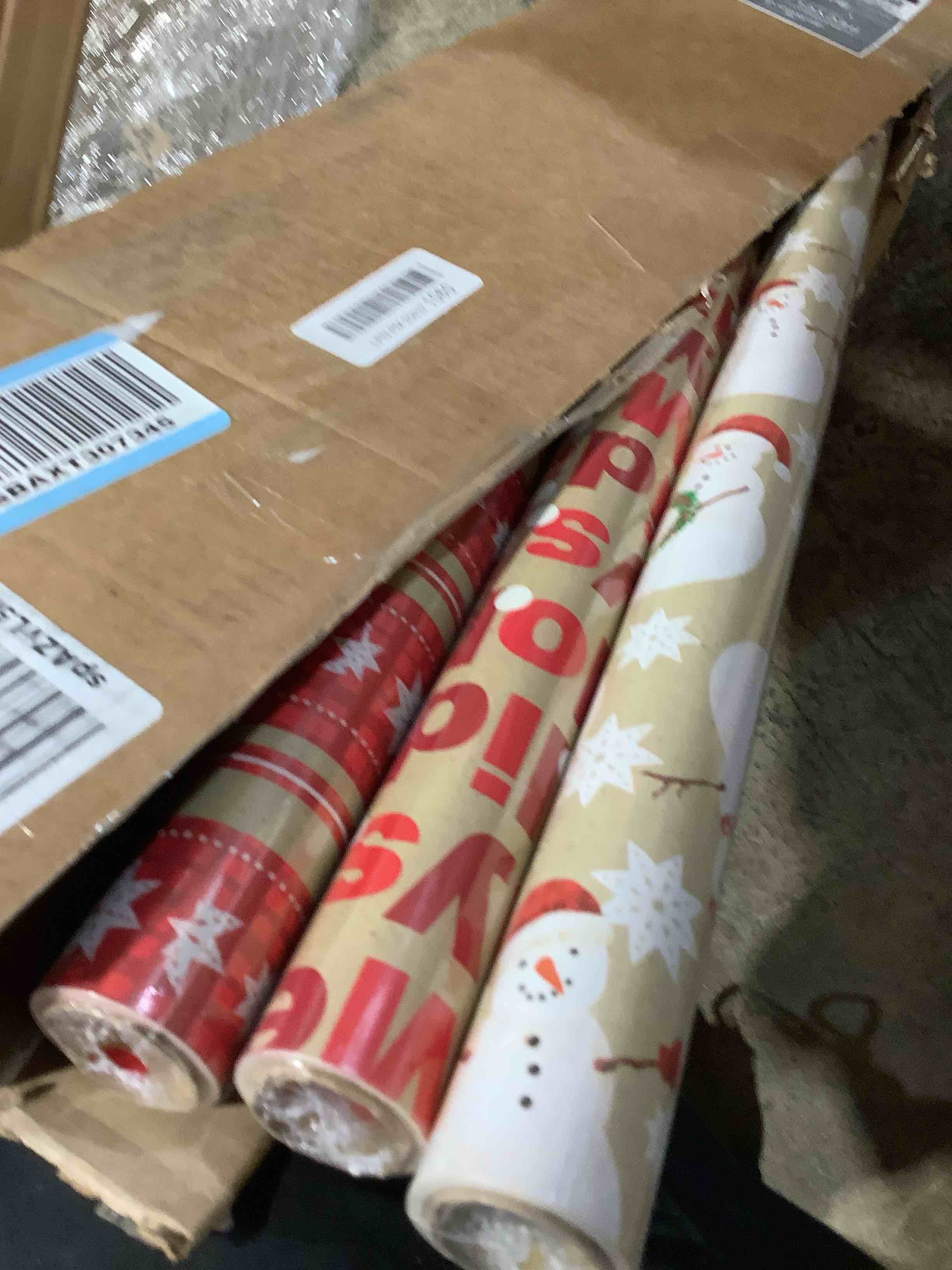 Hallmark Reversible Christmas Wrapping Paper (3 Rolls: 120 sq. ft. ttl)  Merry Holidays   Snowflakes  Snowmen  Red Stripes