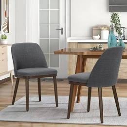 colamy upholstered dining chairs set of 2 modern kitchen chairs with back, fabric side dining room chairs with wood legs for kitchen dining room restaurant, gray
