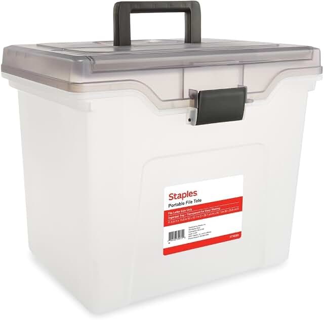 staples portable file tote letter size clear (tr58298)