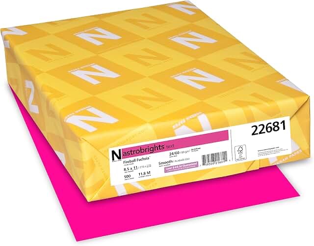 neenah astrobrights bright color paper  8 1/2in. x 11in.  24 lb  fsc certified  fireball fuchsia  500 sheets  22681