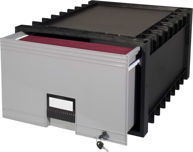 storex heavy-duty archive drawer  water-resistant  with label holder  black/gray
