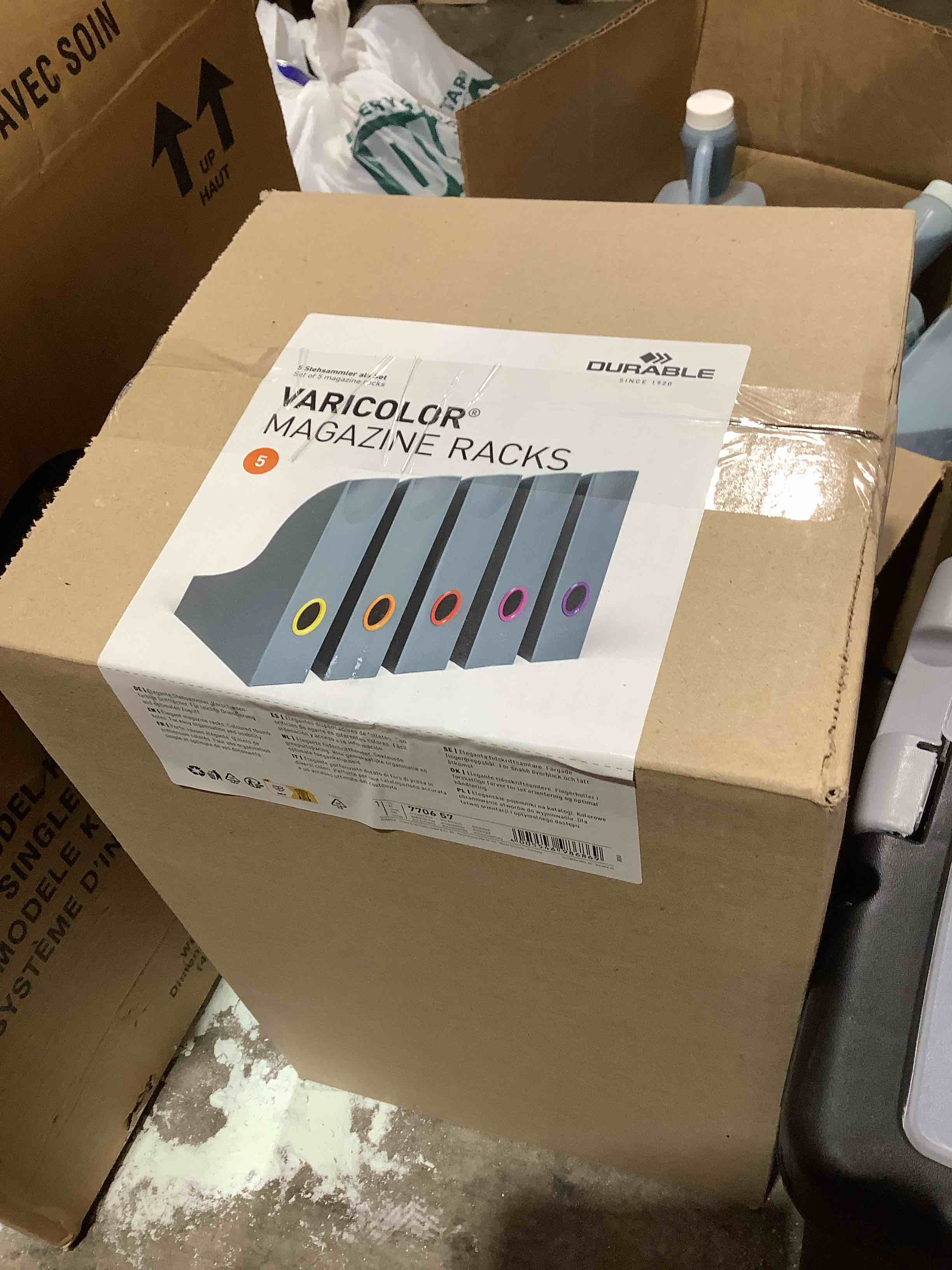 Condition photo showing New/Like New for 770657 varicolor magazine rack set, gray & multi color - pack of 5