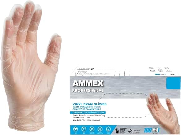 ammex clear vinyl exam gloves size large 100 count light-duty, 2 count