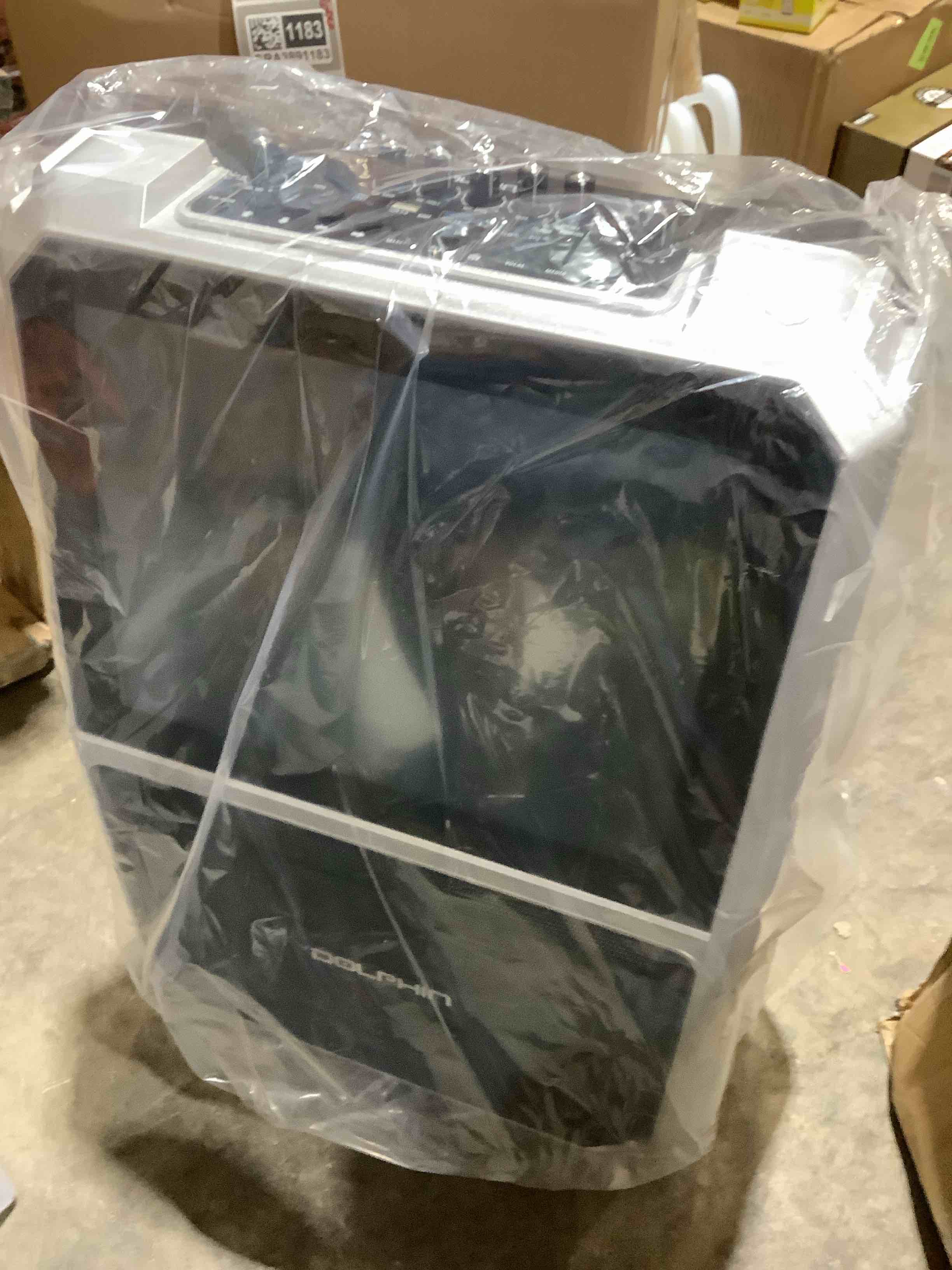 Condition photo showing New/Like New for dolphin audio kb-85r bluetooth portable karaoke speaker with 14.1-in. touch screen and wireless microphone kb-85r