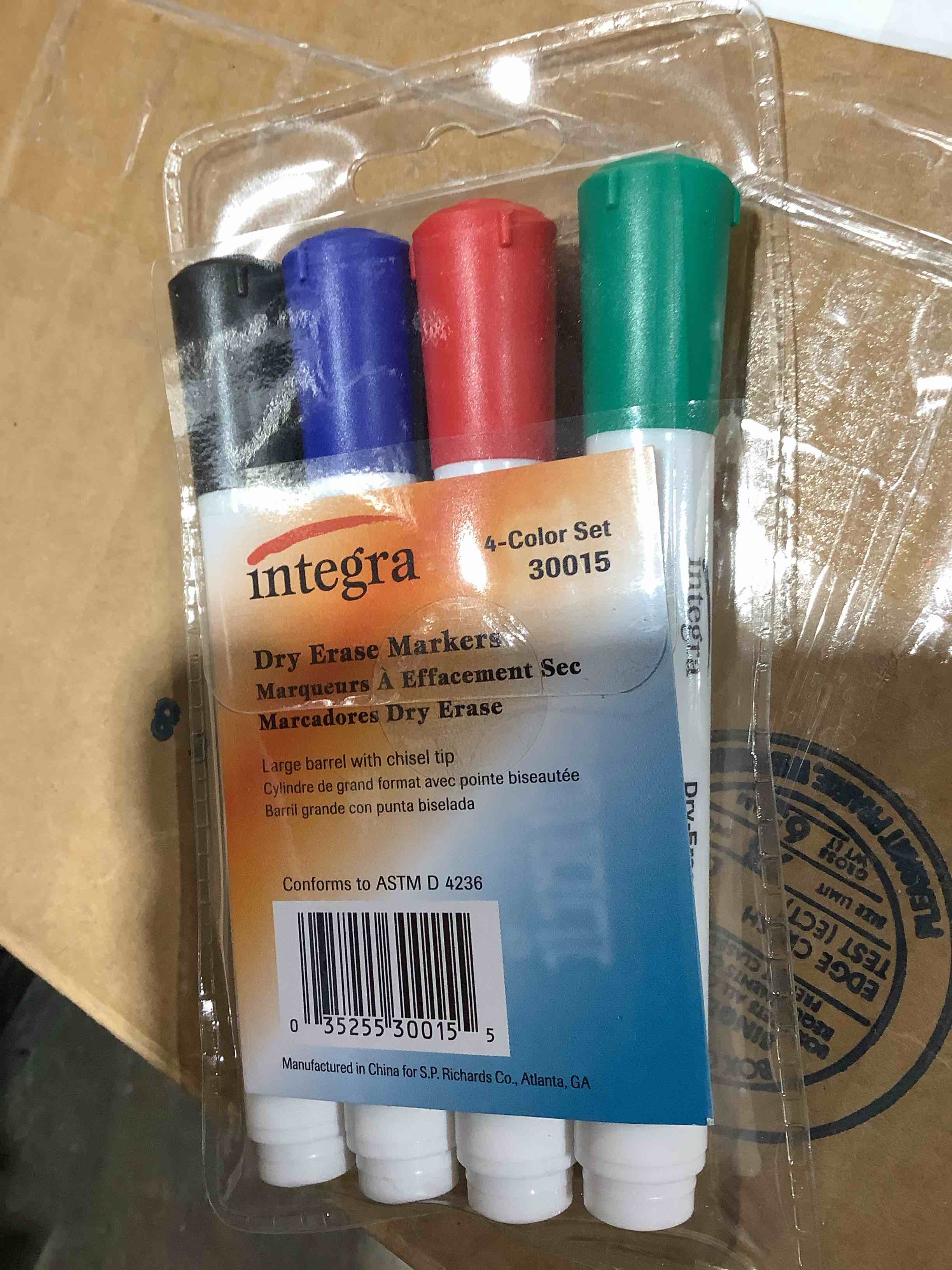 Condition photo showing New/Like New for integra dry-erase marker, chisel tip, 4/set, black/blue/red/green (ita30015)