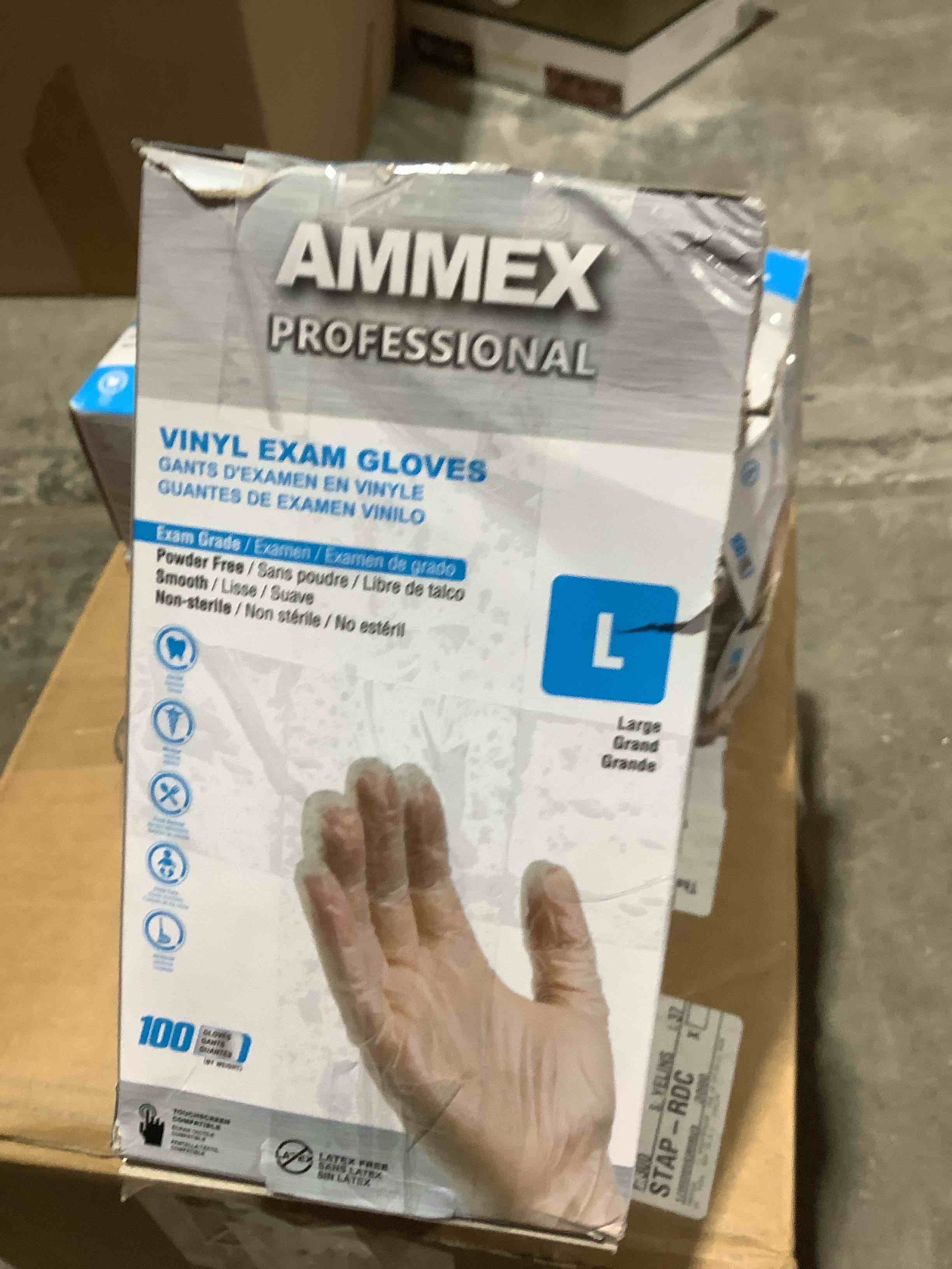 Condition photo showing Good Condition for ammex clear vinyl exam gloves size large 100 count light-duty, 2 count