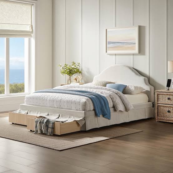 Caroline Upholstery White Queen Beige Traditional Bed with Matching. ( Footboard and headboard only) 