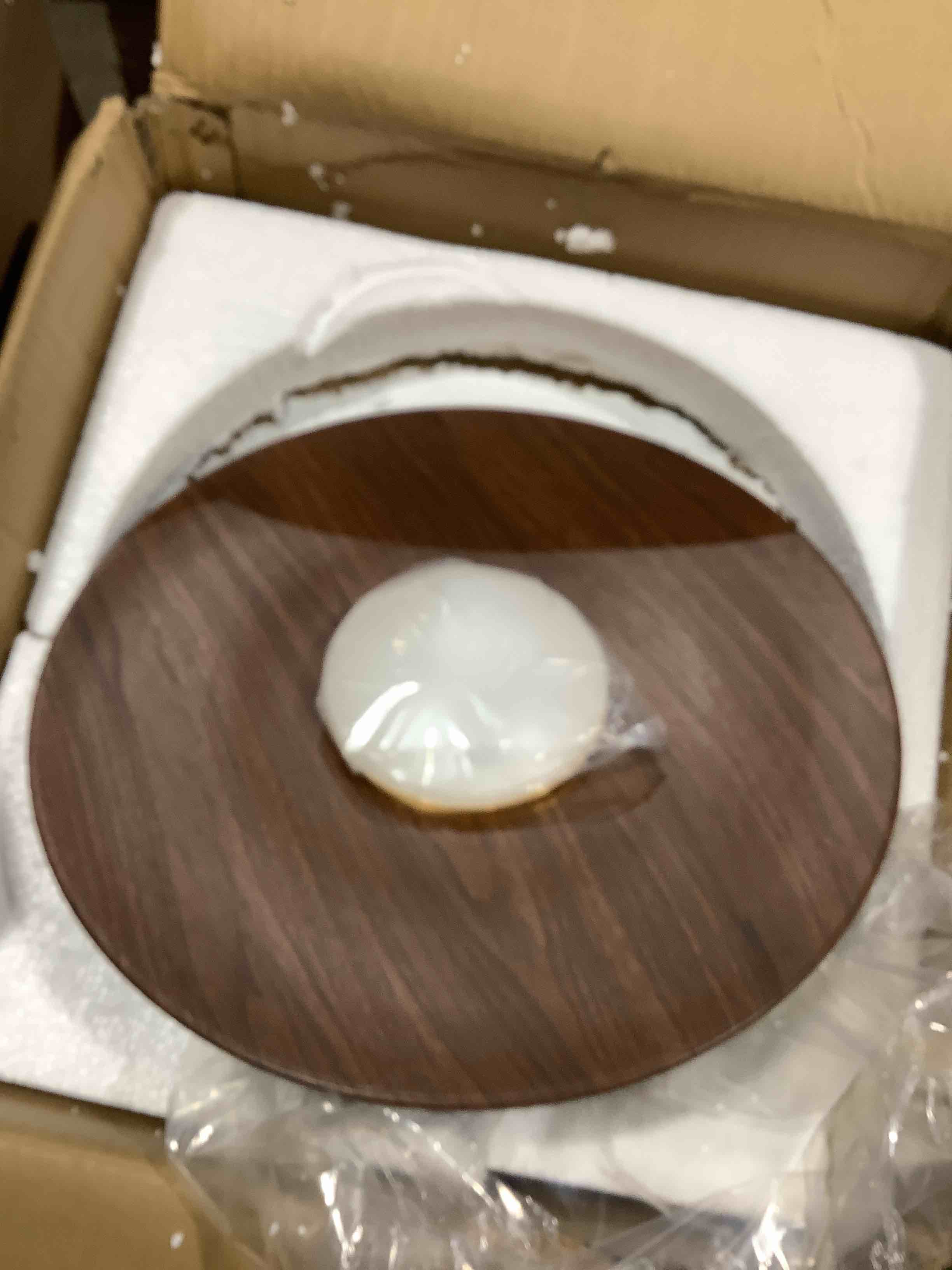 Condition photo showing New/Like New for dish shaped modern pendent walnut led hanging light