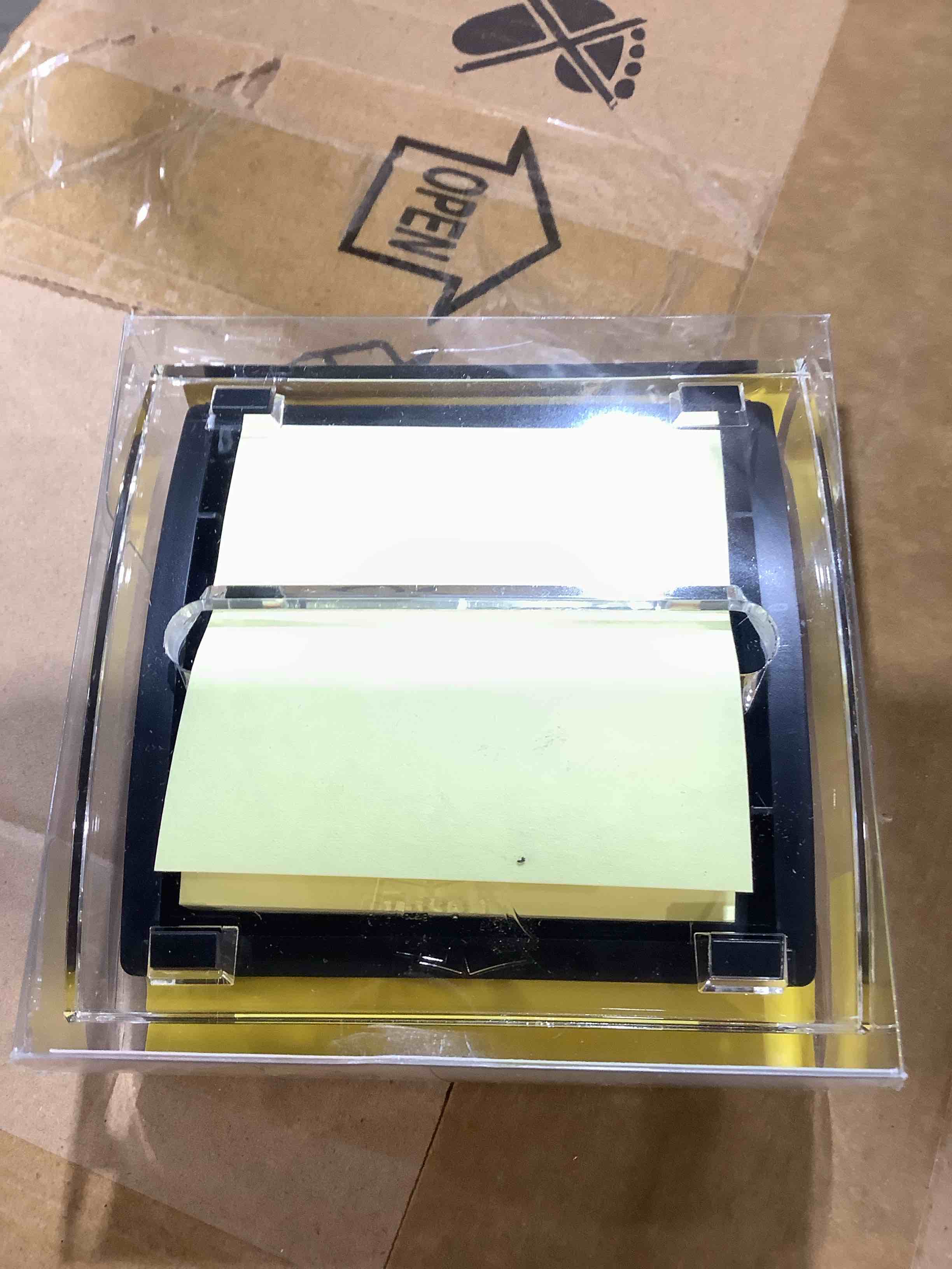 Condition photo showing New/Like New for post-it pop-up notes clear top pop-up note dispenser 3 x 3 super sticky canary notes black -mmmds330bk