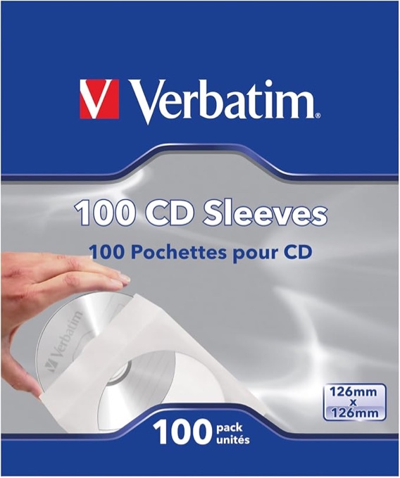 verbatim® cd/dvd paper storage sleeves white box of 100 sleeves