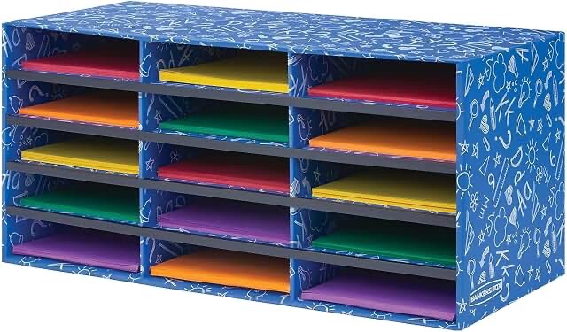 bankers box classroom collection 15-compartment literature organizers 28.5 x 12.375 blue (3384301)