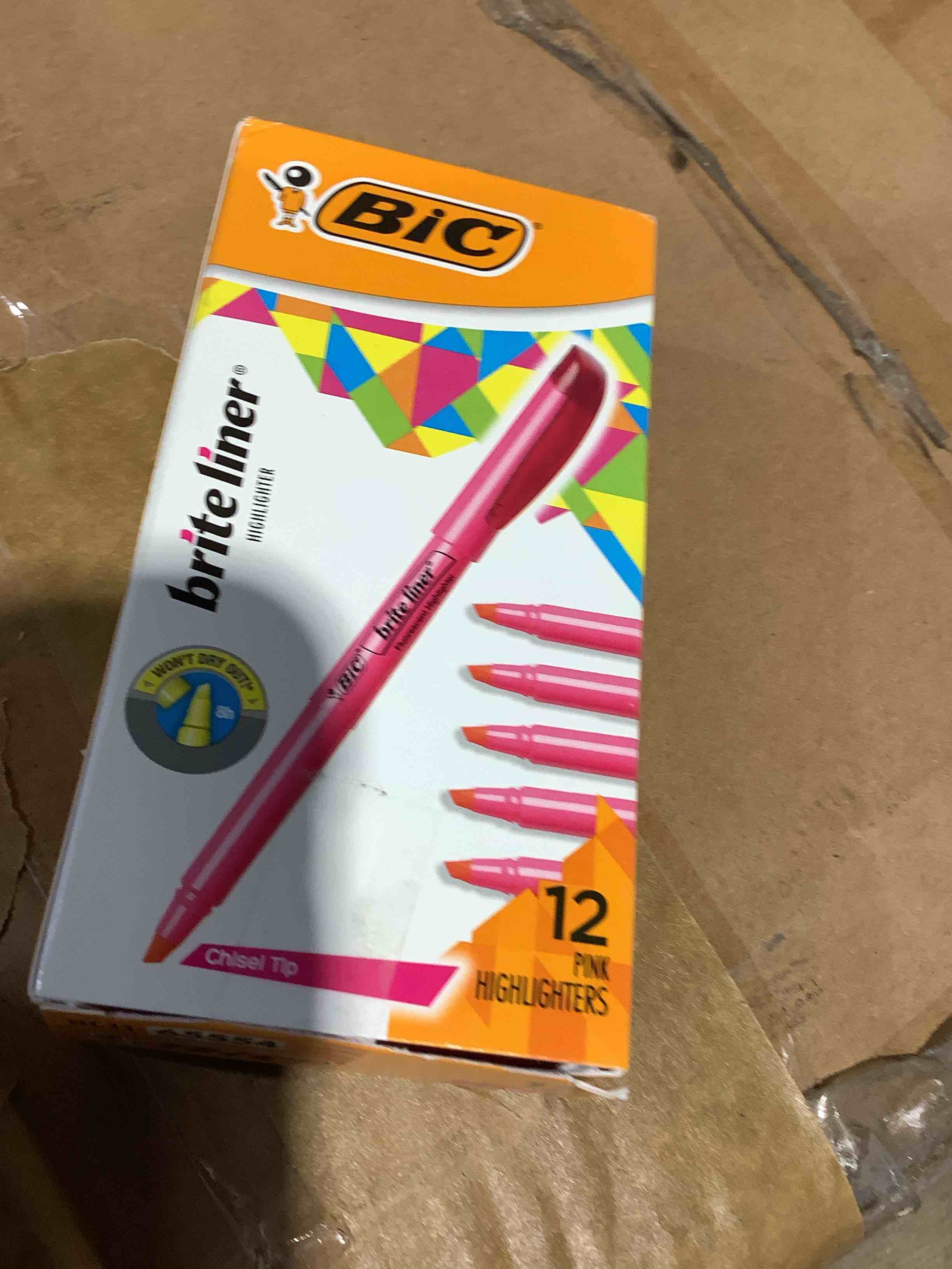 Condition photo showing New/Like New for bic brite liner pink highlighters  chisel tip  12-count pack
