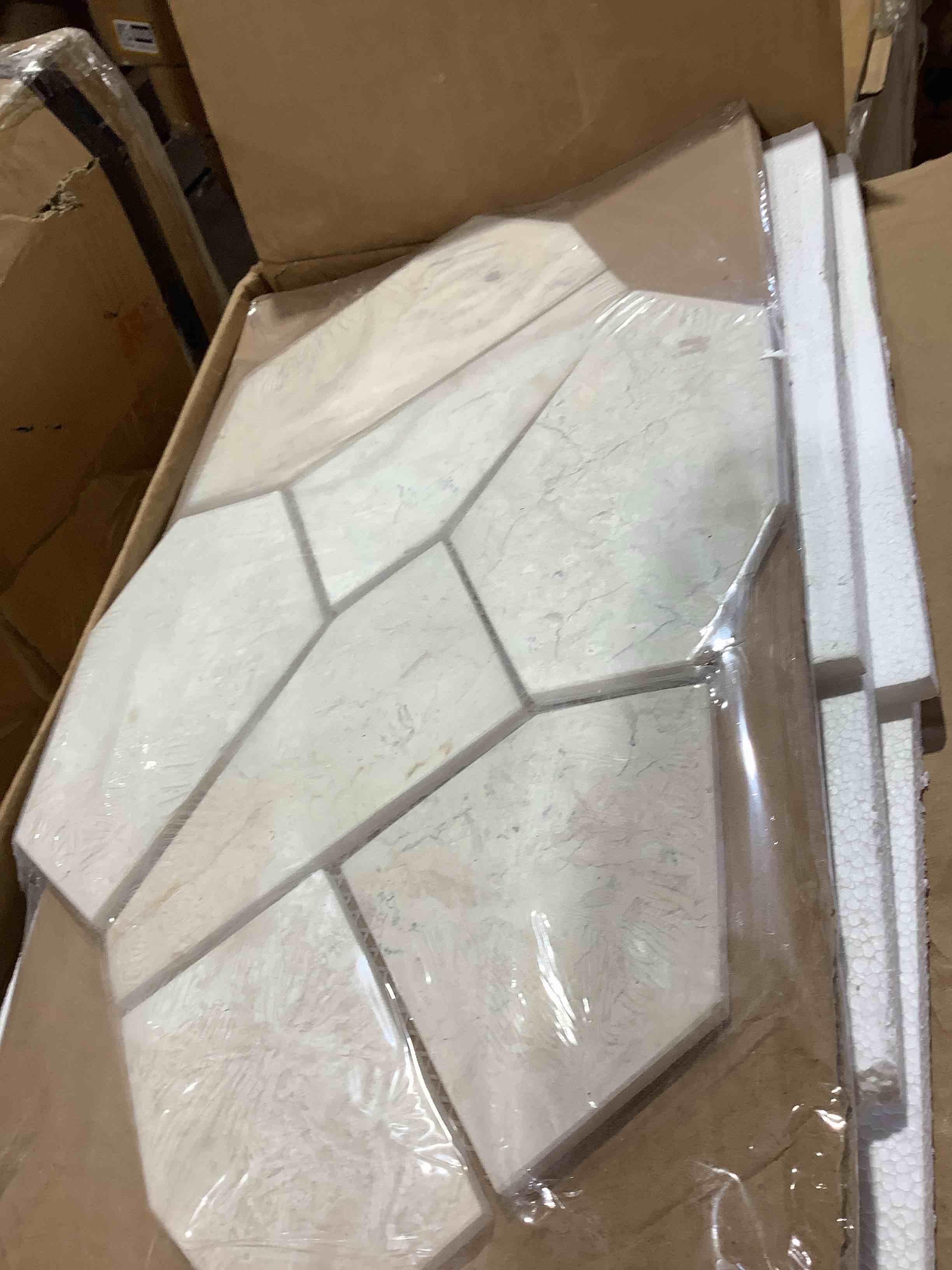 Condition photo showing New/Like New for stone white pentagon marble mosaic tiles, 2 pieces