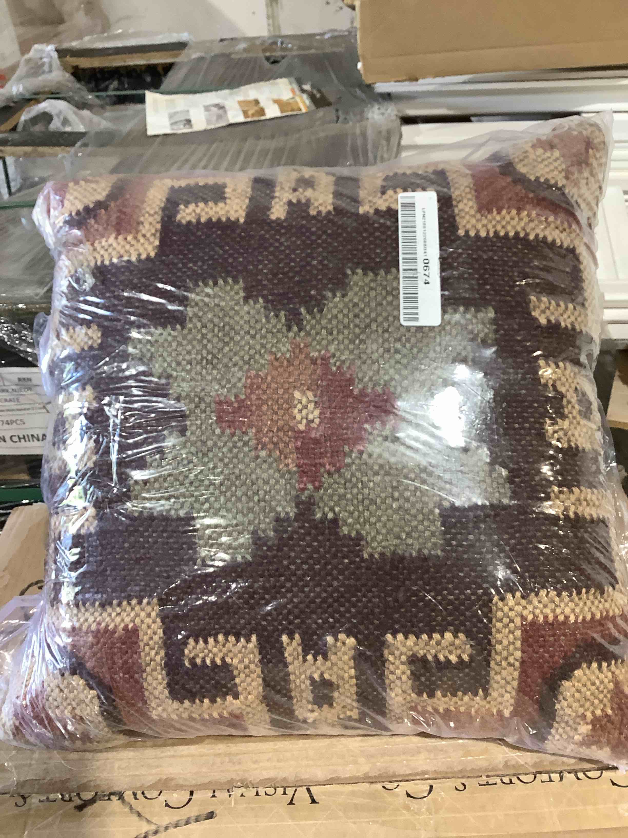 Condition photo showing New/Like New for saro 571.m20s 20 in. kilim design square down filled throw pillow - multi color