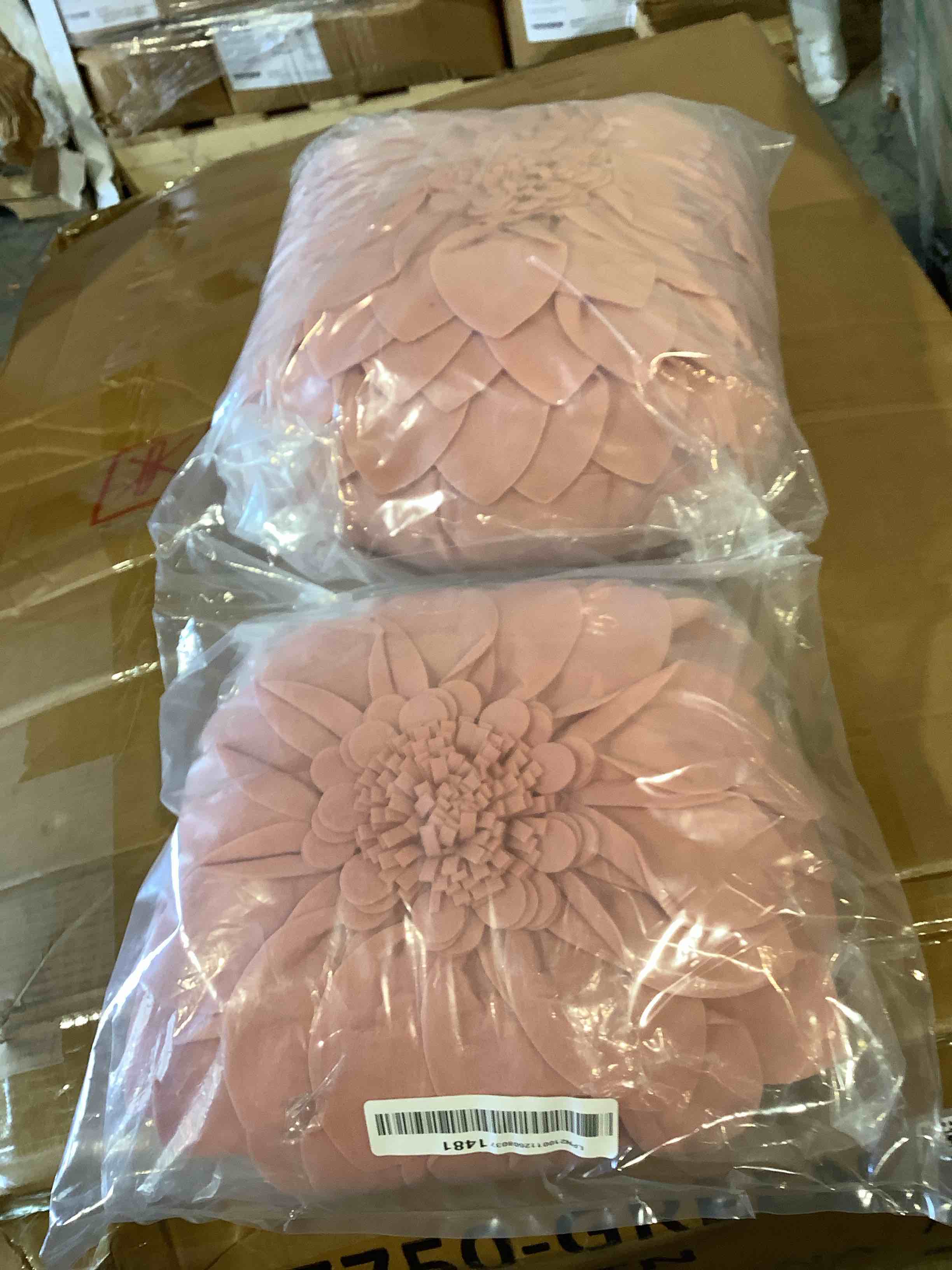 Condition photo showing New/Like New for saro lifestyle flower shaped felt throw pillow, set 2