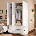Condition photo showing Good Condition for white wood 47 in. w 6-door big armoires with mirror, hanging rod, 4-drawers, storage shelves 86.7 in. h x 20.5 in, kf260147us-01aa-c002