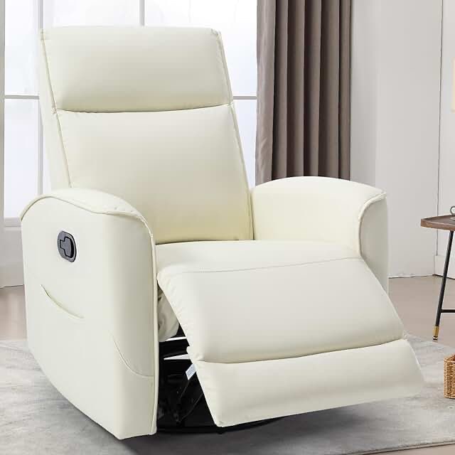 Rocker recliner chair, 360° swivel nursery glider cream colored with padded armrest