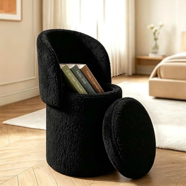 Black Upholstery Hidden Storage Round 18" Vanity Chair LSJJ-ZC-2063BLACK