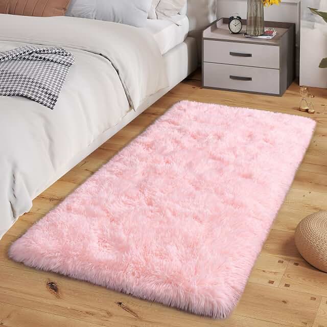 Soft Pink Throw Rug for Bedroom