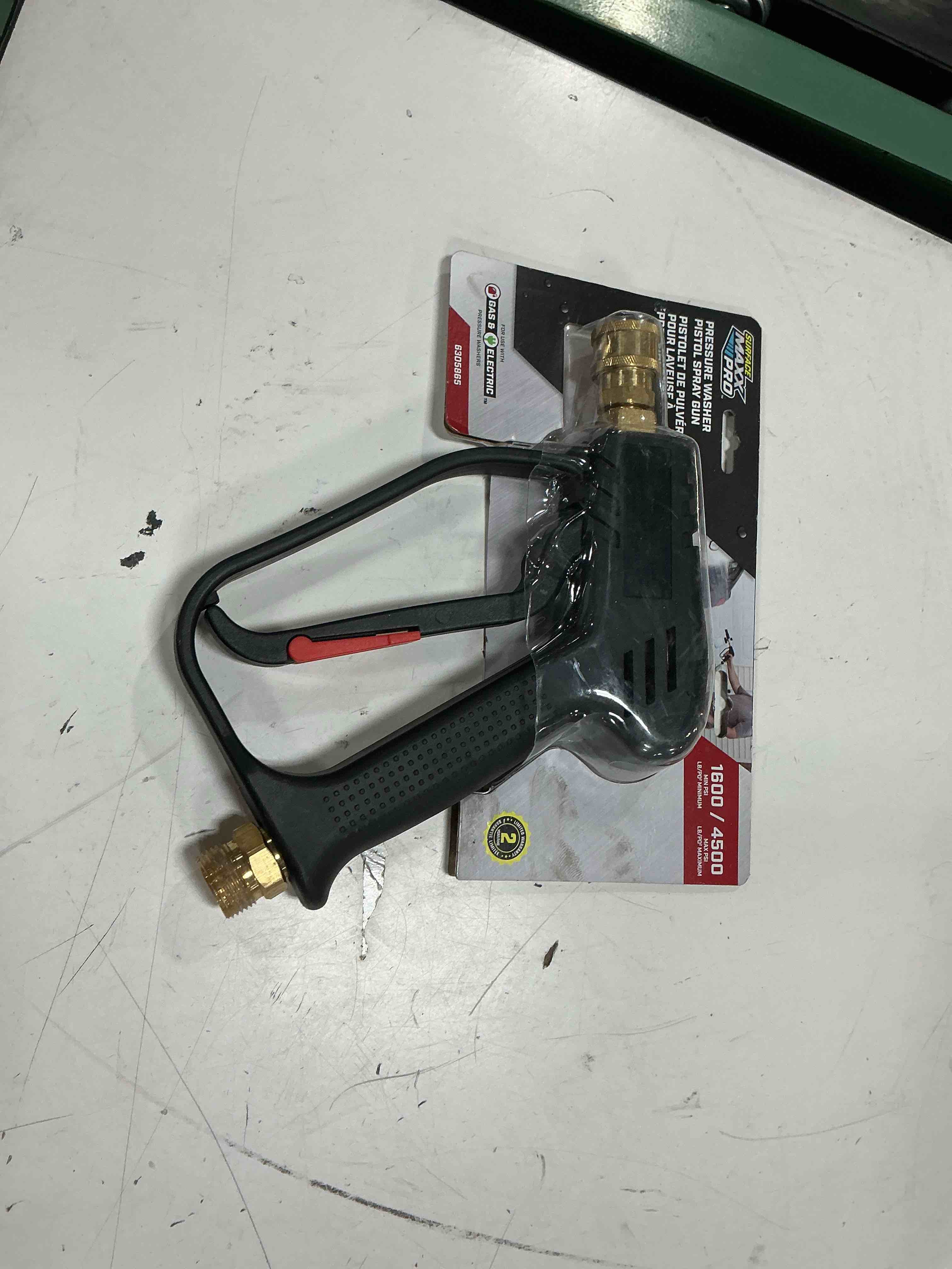 Condition photo showing As Is for mekoh short pressure washer gun, 5000psi stubby pressure washer spray gun for car wash, 10.5gpm foam gun with 3/8'' quick connect, high pressure washer handle gun with m22-14mm for extension wand/hose stubby gun 5000psi