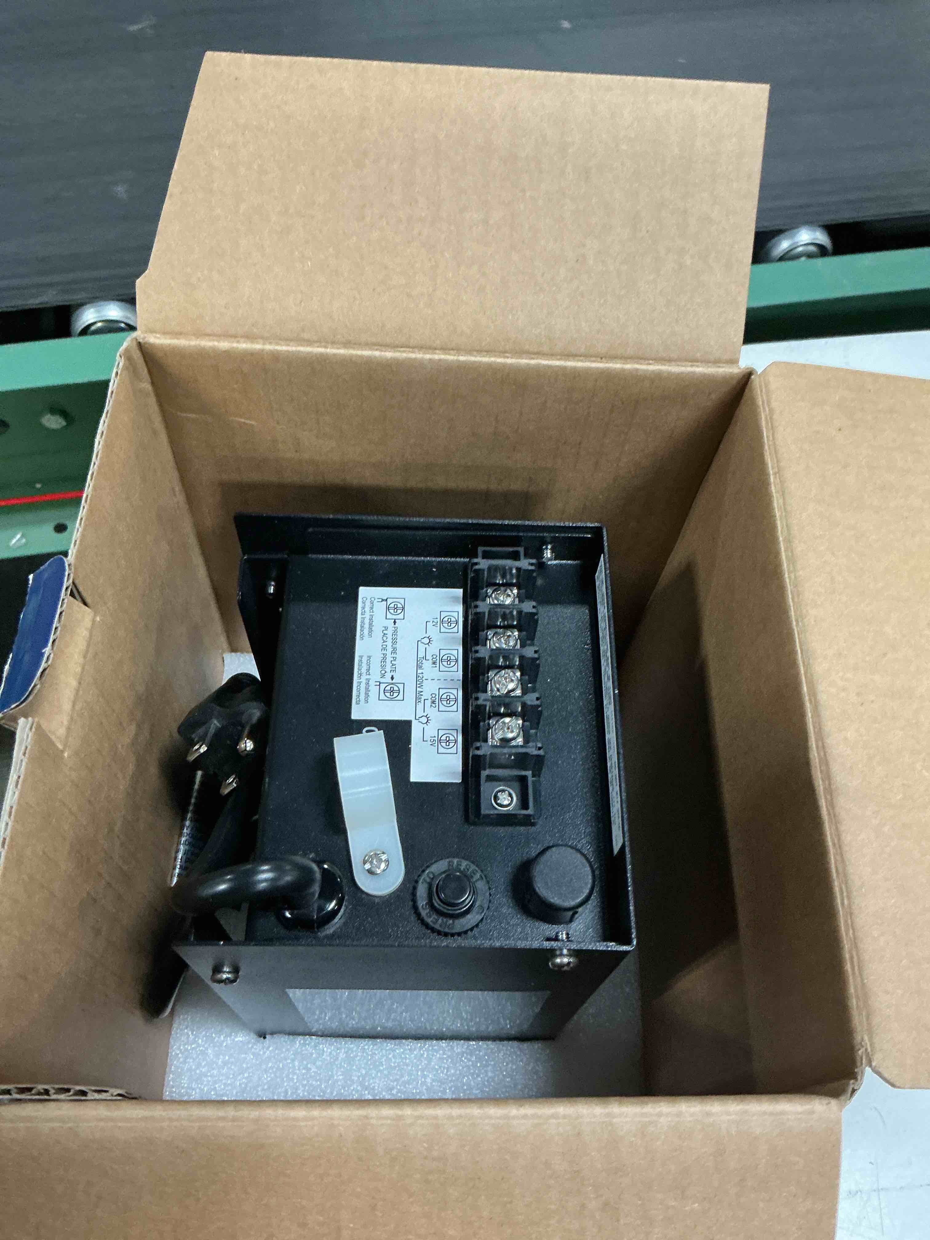 Condition photo showing As Is for dewenwils 120w low voltage landscape transformer, outdoor transformer with timer and photocell sensor, 120v ac to 12v ac, weatherproof, for led lighting, spotlight, pathway light, etl listed