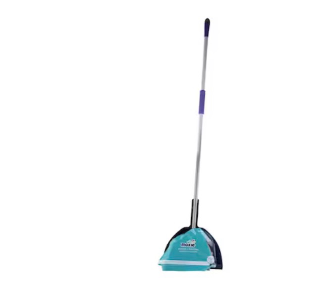 moxie 8-in plastic multi-surface angle with dustpan upright broom