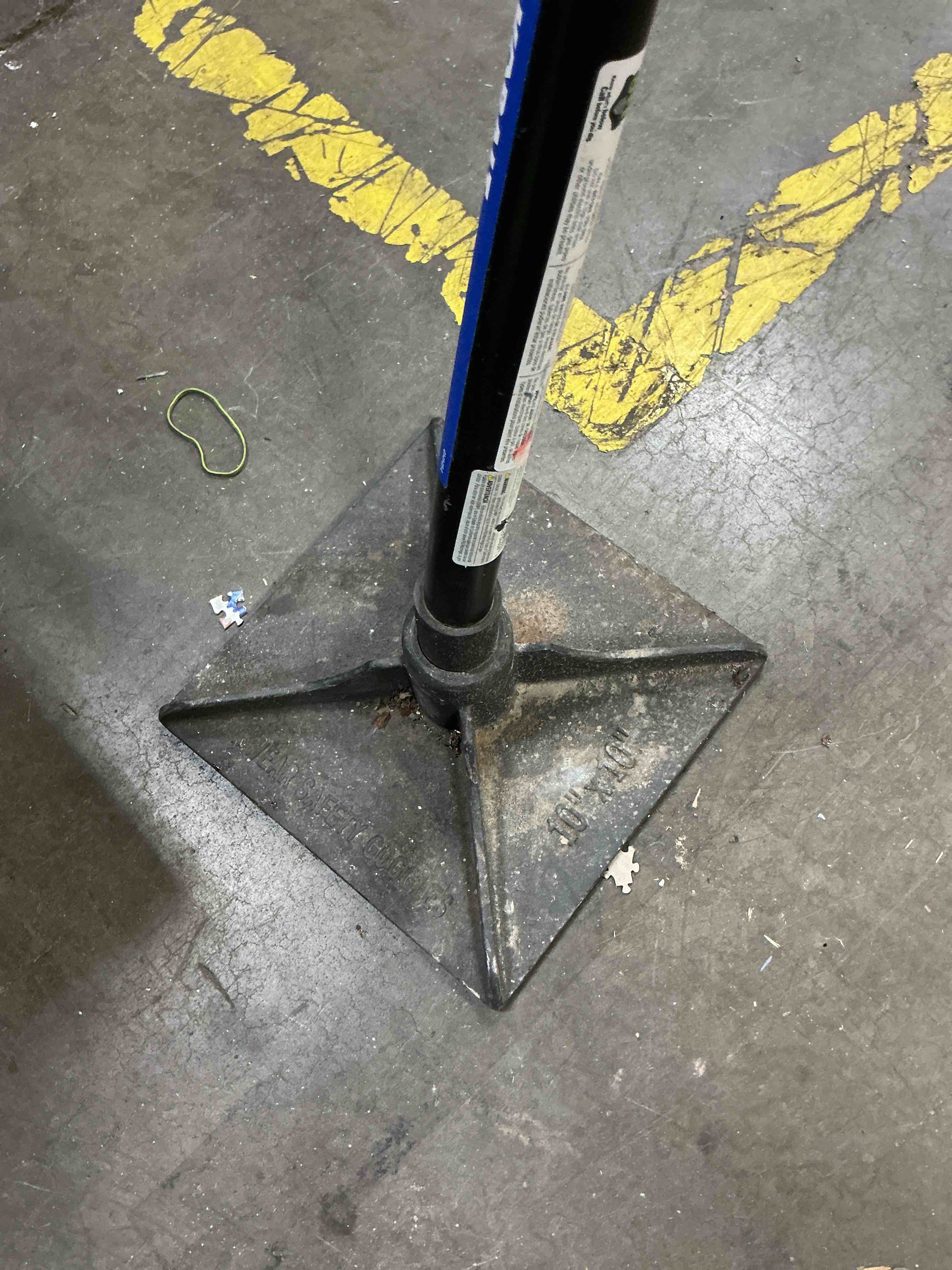 Condition photo showing As Is for walensee steel tamper 48 inch steel handle 10"x10" garden tamper with rubber grip for laborsaving all-steel tamper heavy duty ideal tool for leveling ground installing pavers and repairing blacktop