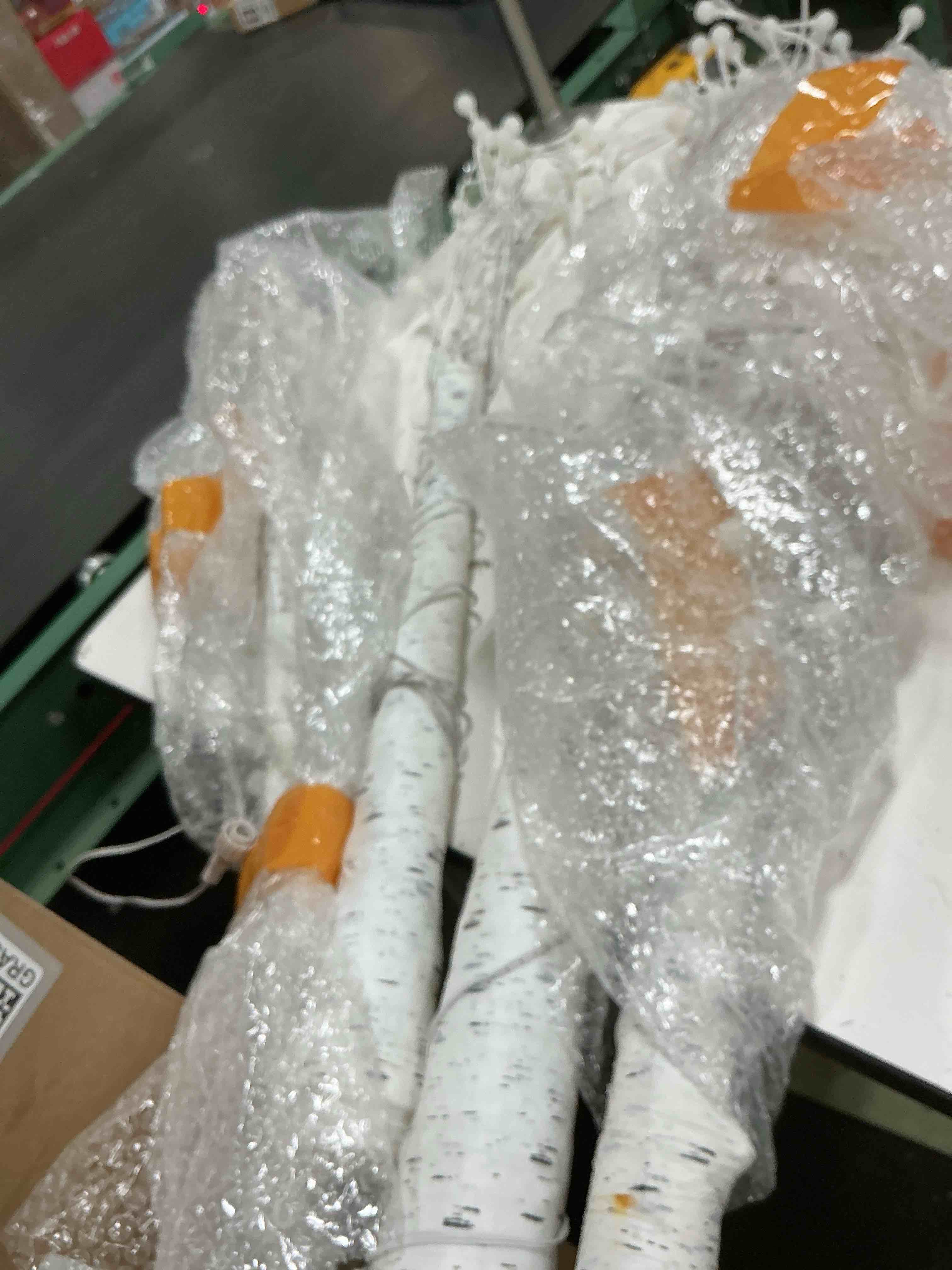 Condition photo showing As Is for set of 3 white birch lighted trees