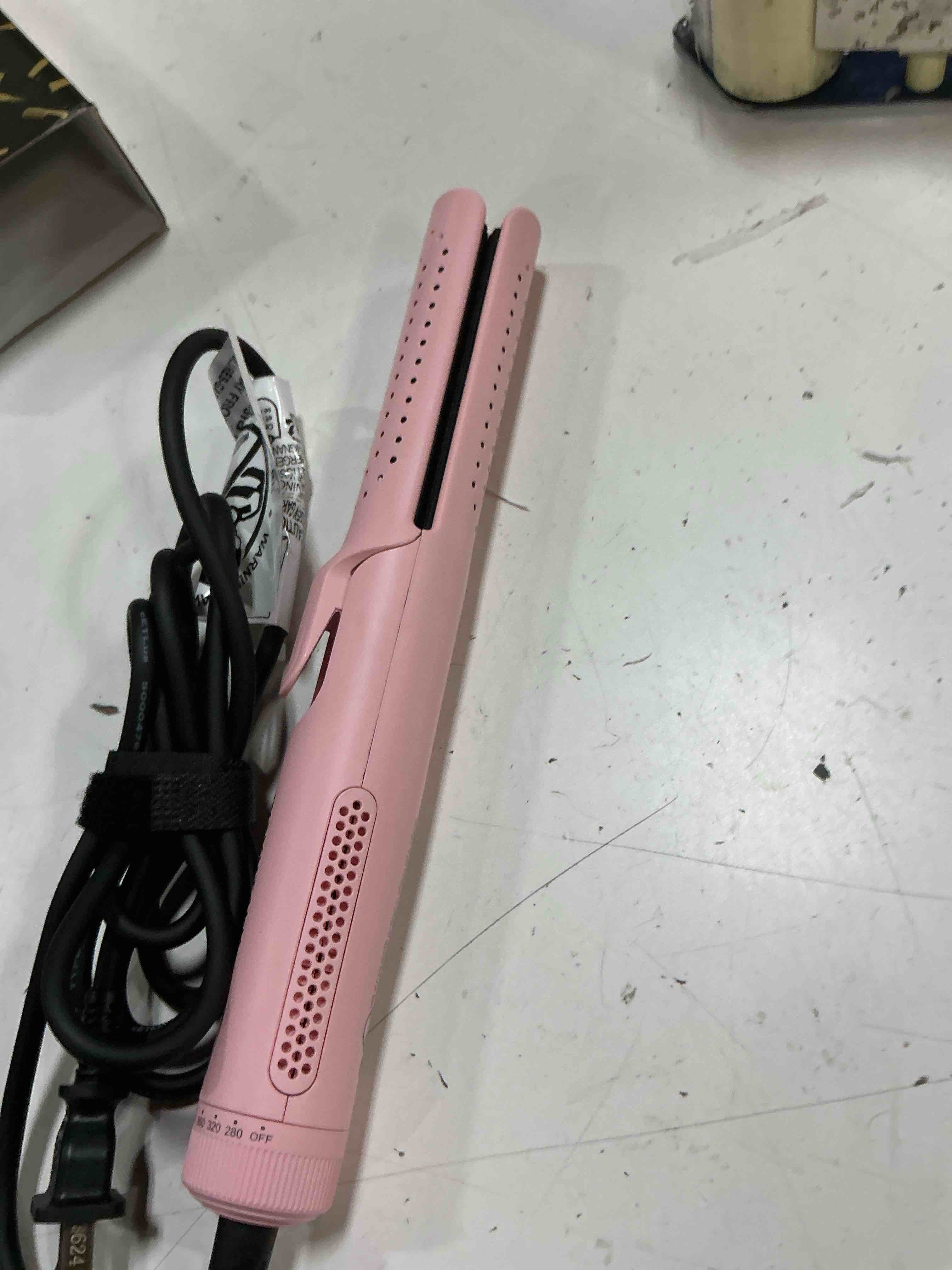 Condition photo showing Good Condition for wavytalk airflow styler curling iron, 360° cooling air to lock in style for lasting curls, 2 in 1 hair straightener and curler, 1 inch curling wand, anti-scald & 5 temps for long short hair, pink