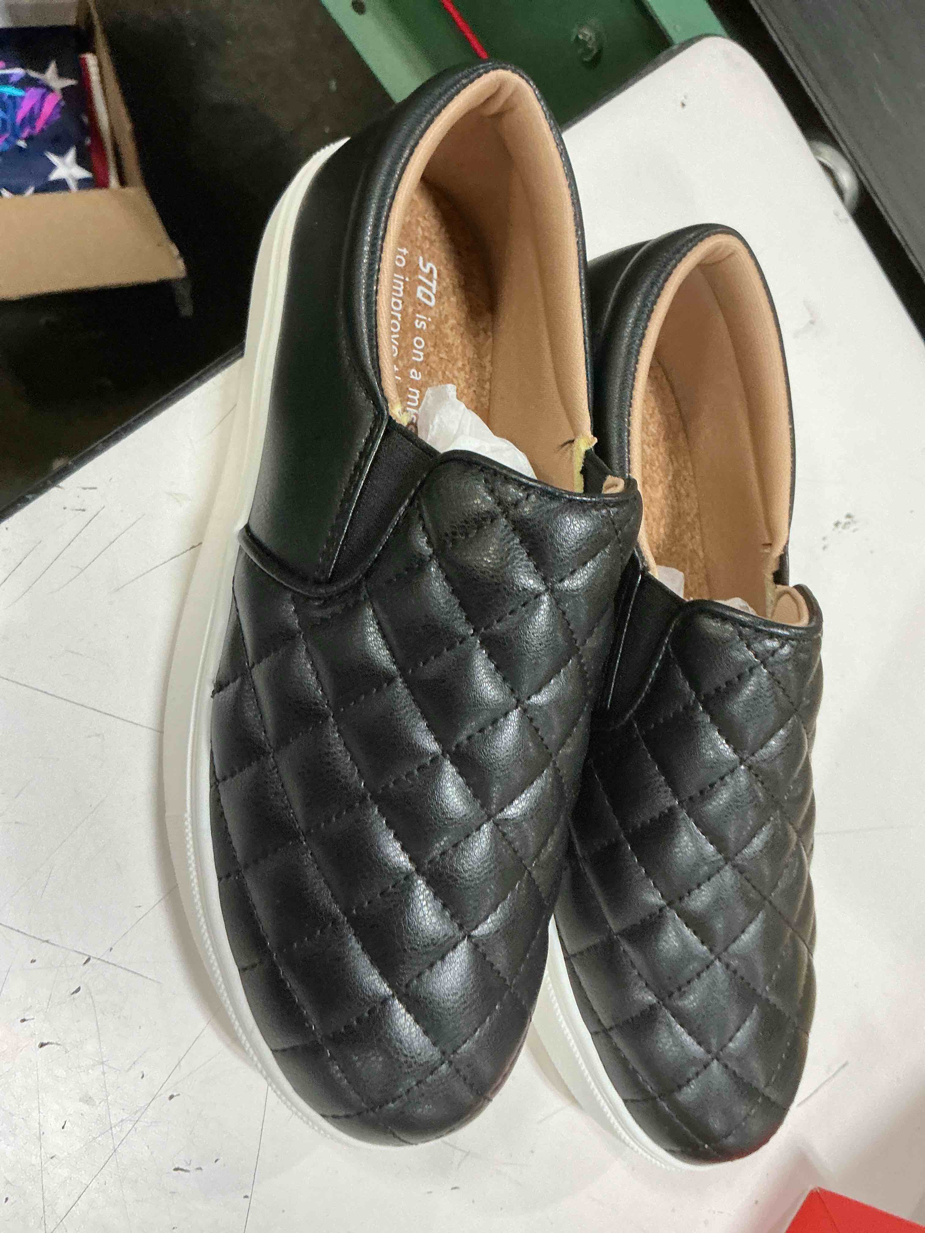 Condition photo showing Good Condition for women's slip on sneakers platform walking shoes casual loafers black us 8