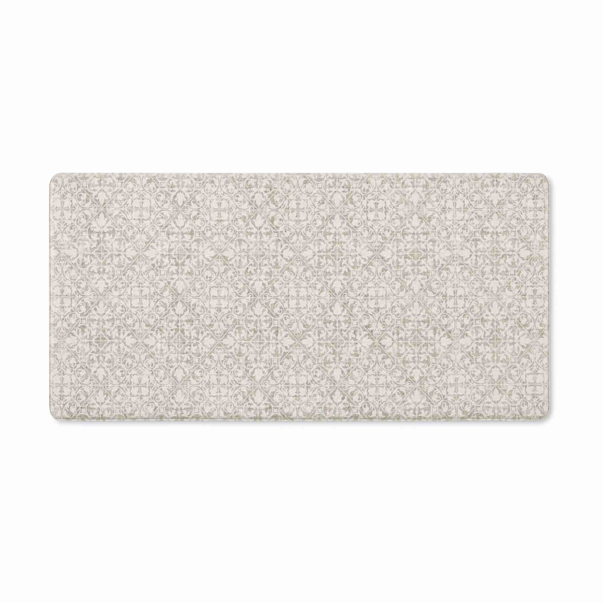 town & country basics comfort plus vintage medallion tile anti fatigue comfort mat, kitchen mat, standing desk mat, dorm room rug, non-slip backing, grey, 18"x39"