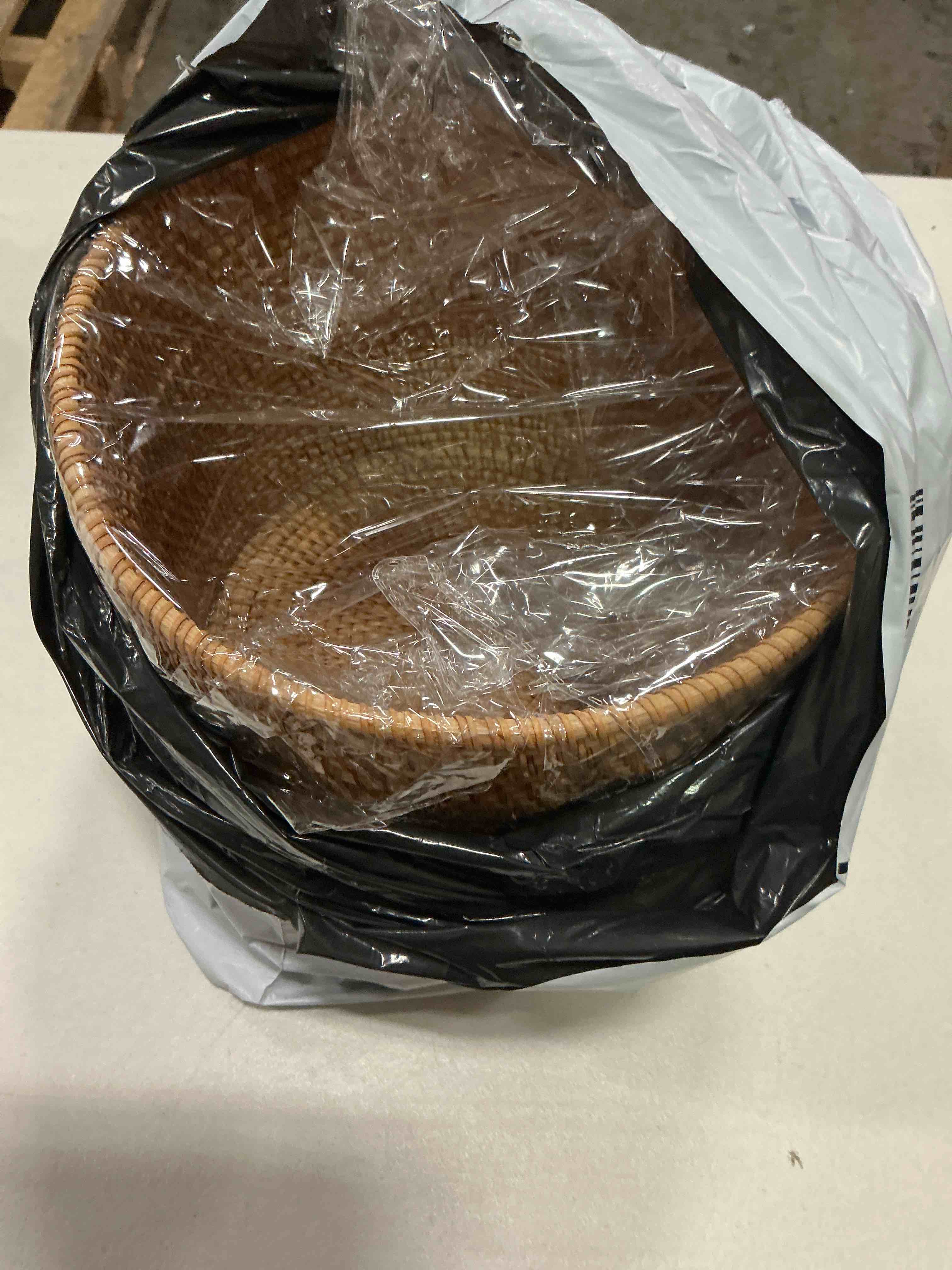 Condition photo showing New/Like New for mikikit round wicker trash can 9.44 inch rattan waste basket woven storage organizer for home kitchen bathroom with rustic natural look