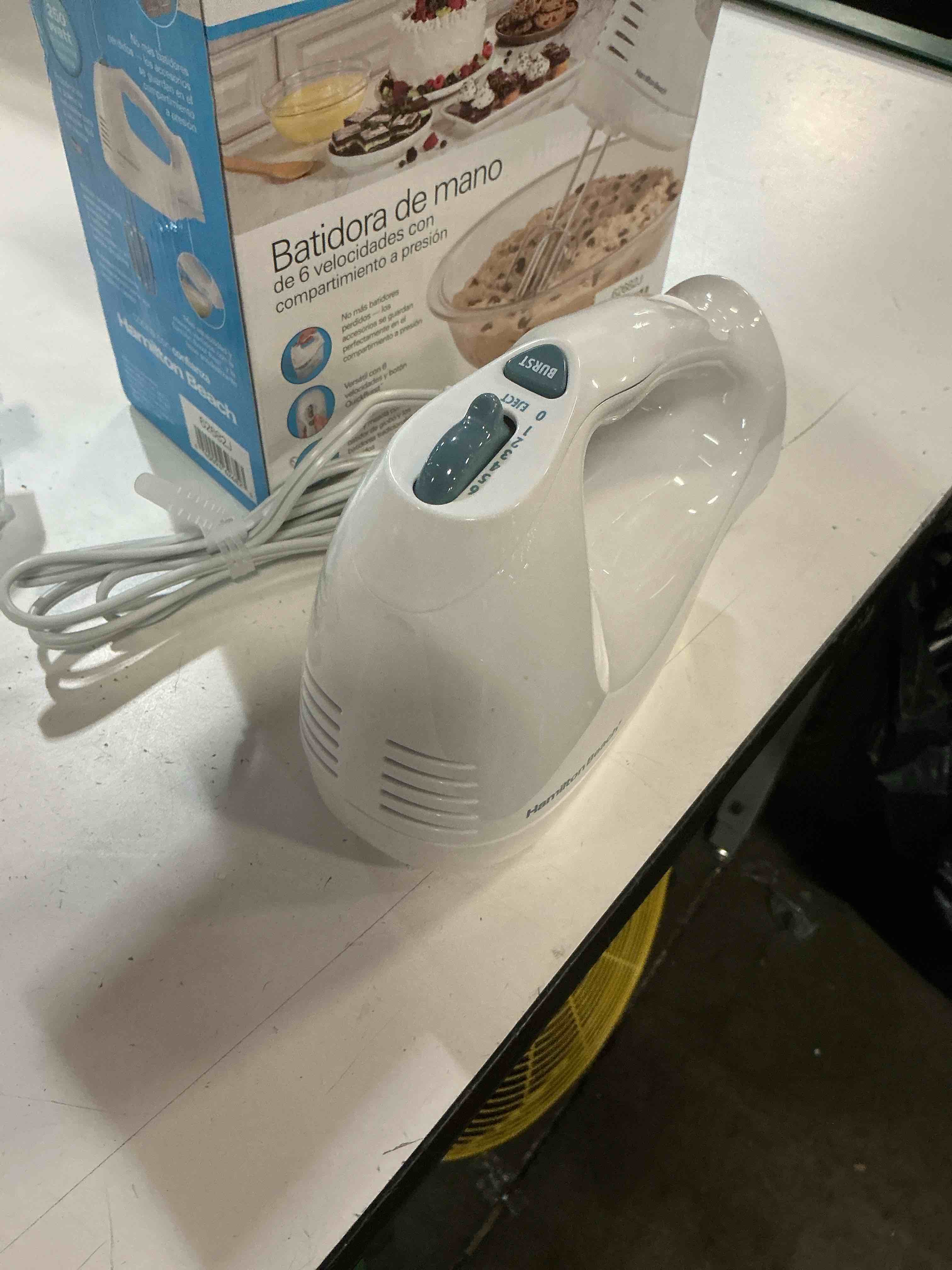 Condition photo showing Good Condition for hamilton beach 6-speed electric hand mixer with whisk, traditional beaters, snap-on storage case, 250 watts, white 1 traditional beaters