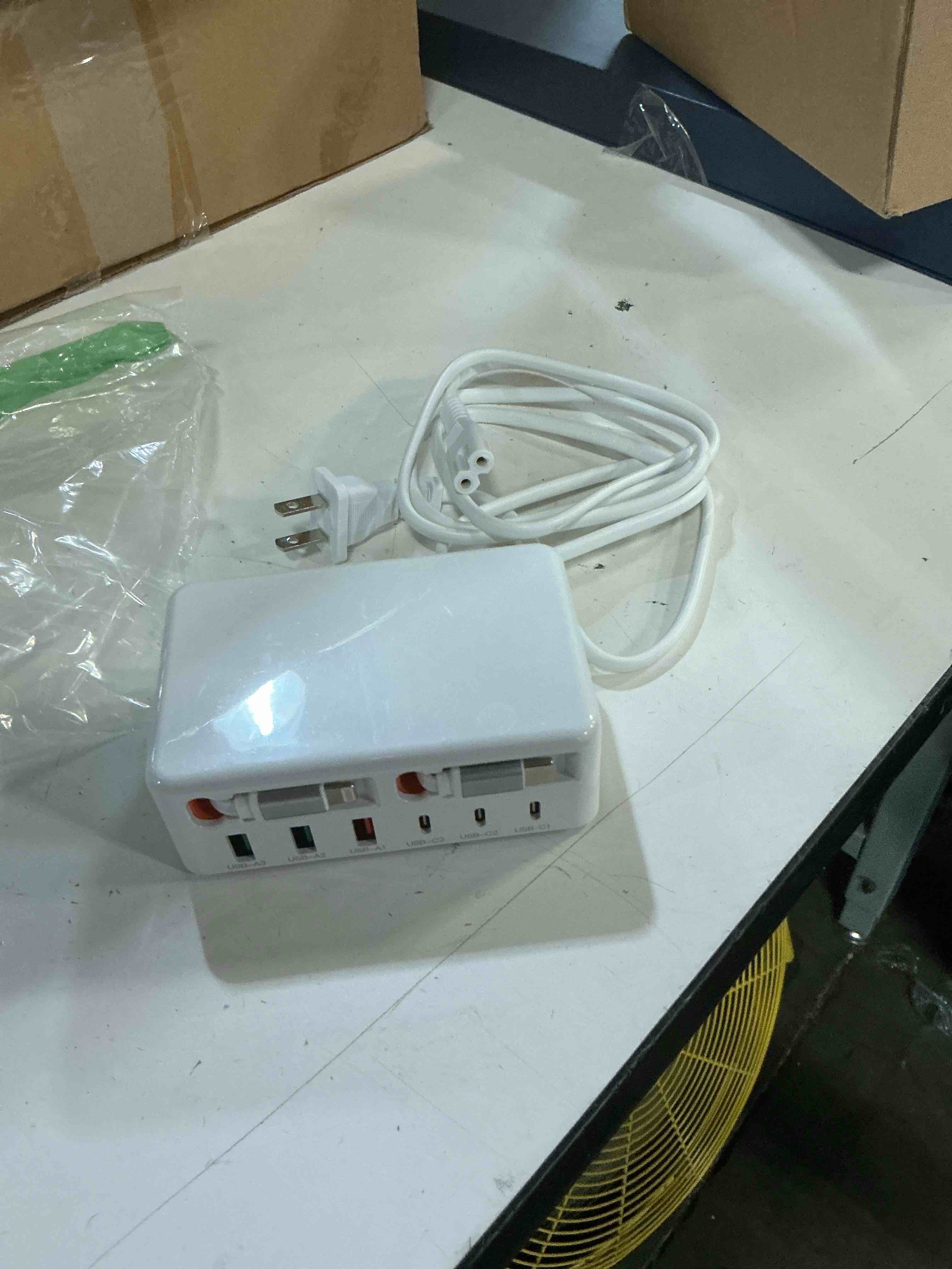 Condition photo showing As Is for 2026 latest usb c charger block, 8 in 1 gan retractable charger station hub with lightening & type c cable, 120w travel essential multi usb c power strip plug for iphone 17 16 15 pro max ipad galaxy