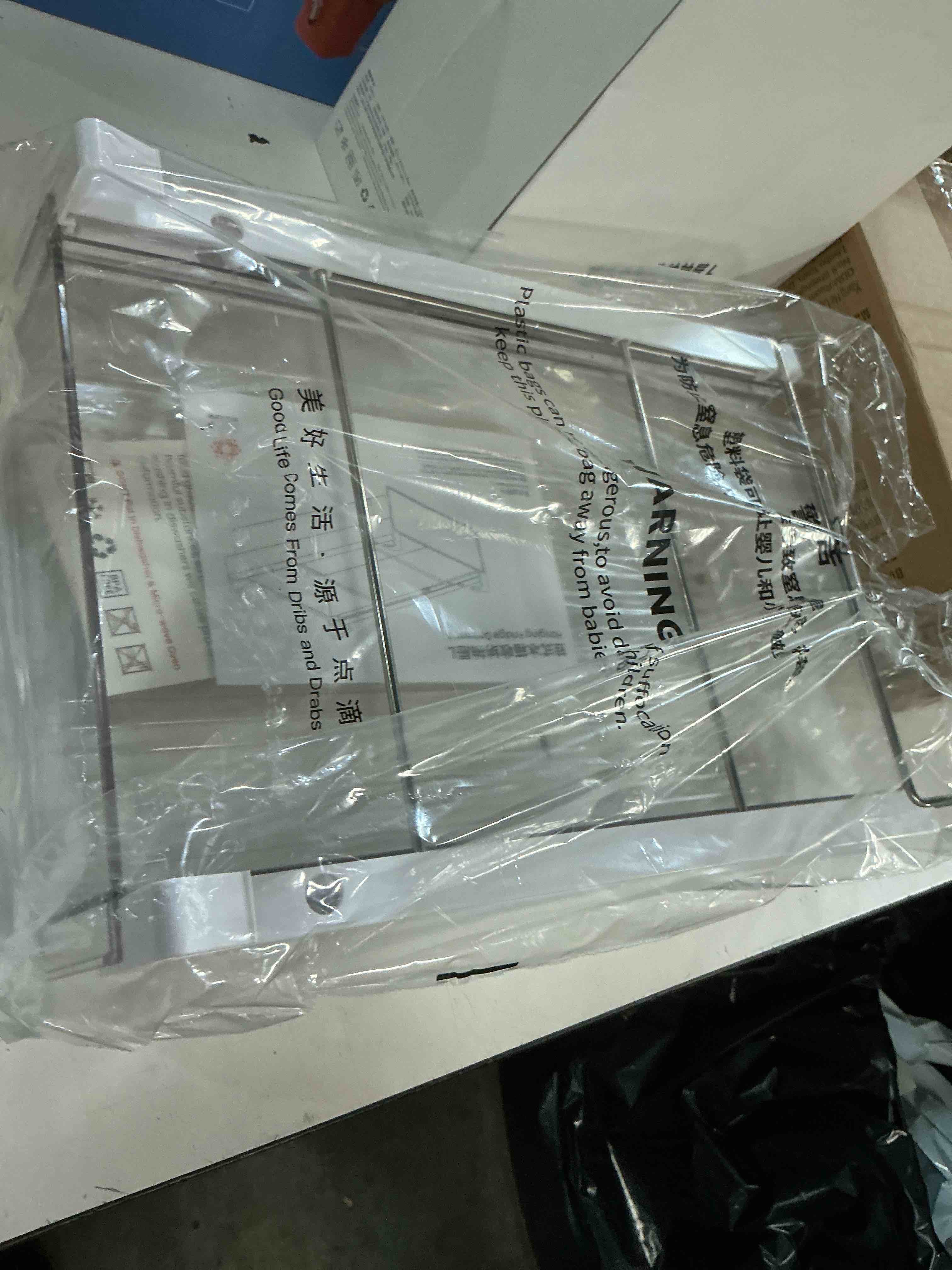 Condition photo showing New/Like New for vacane large fridge under shelf drawer, pull out refrigerator drawer organizer fridge organizer bins, fridge storage container holder for produce, deli meat, cheese, bacon, easy to install-l