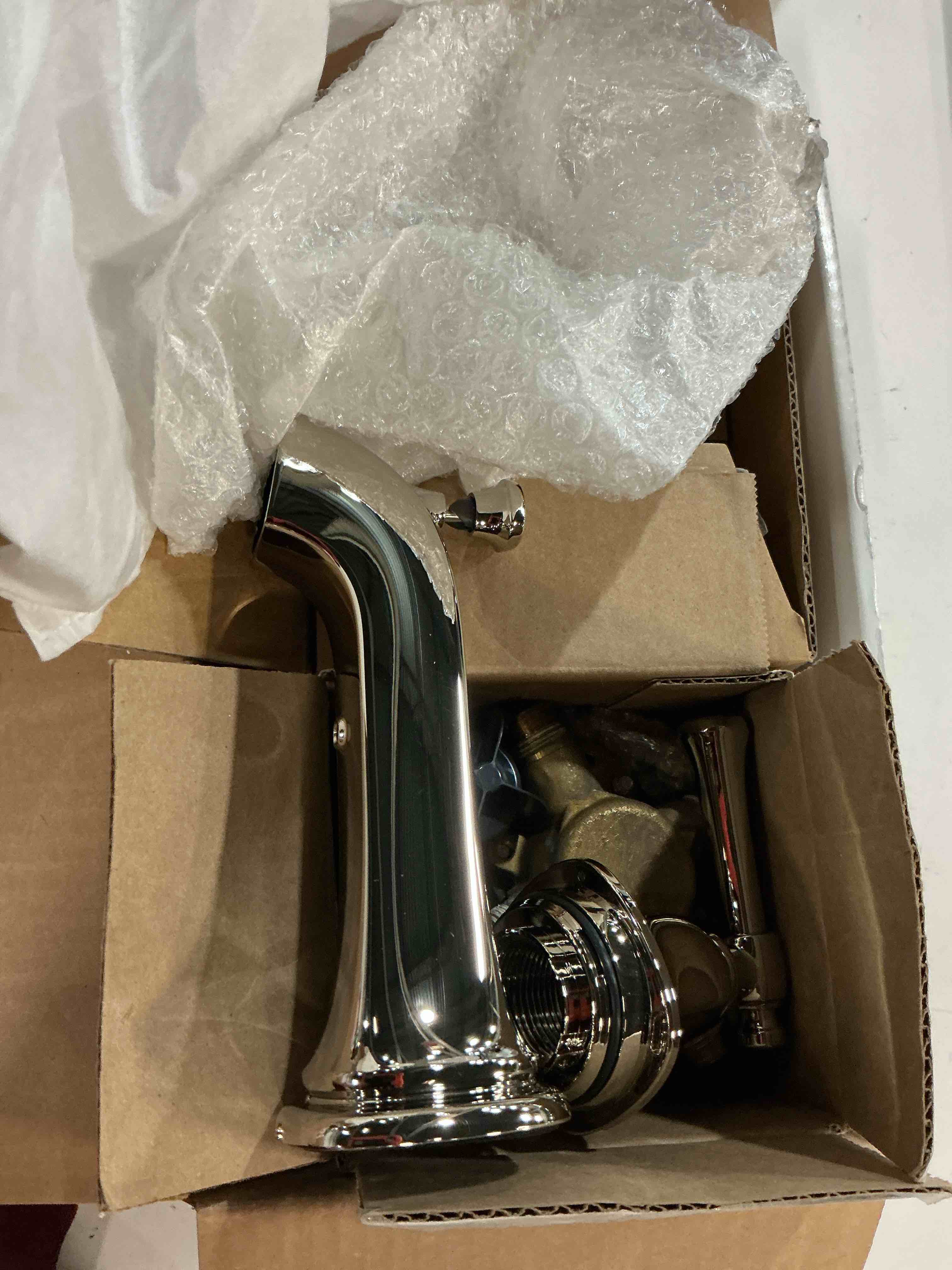 Condition photo showing As Is for kohler florez rite-temp vibrant polished nickel 1-handle 5.97-in round bathtub and shower faucet