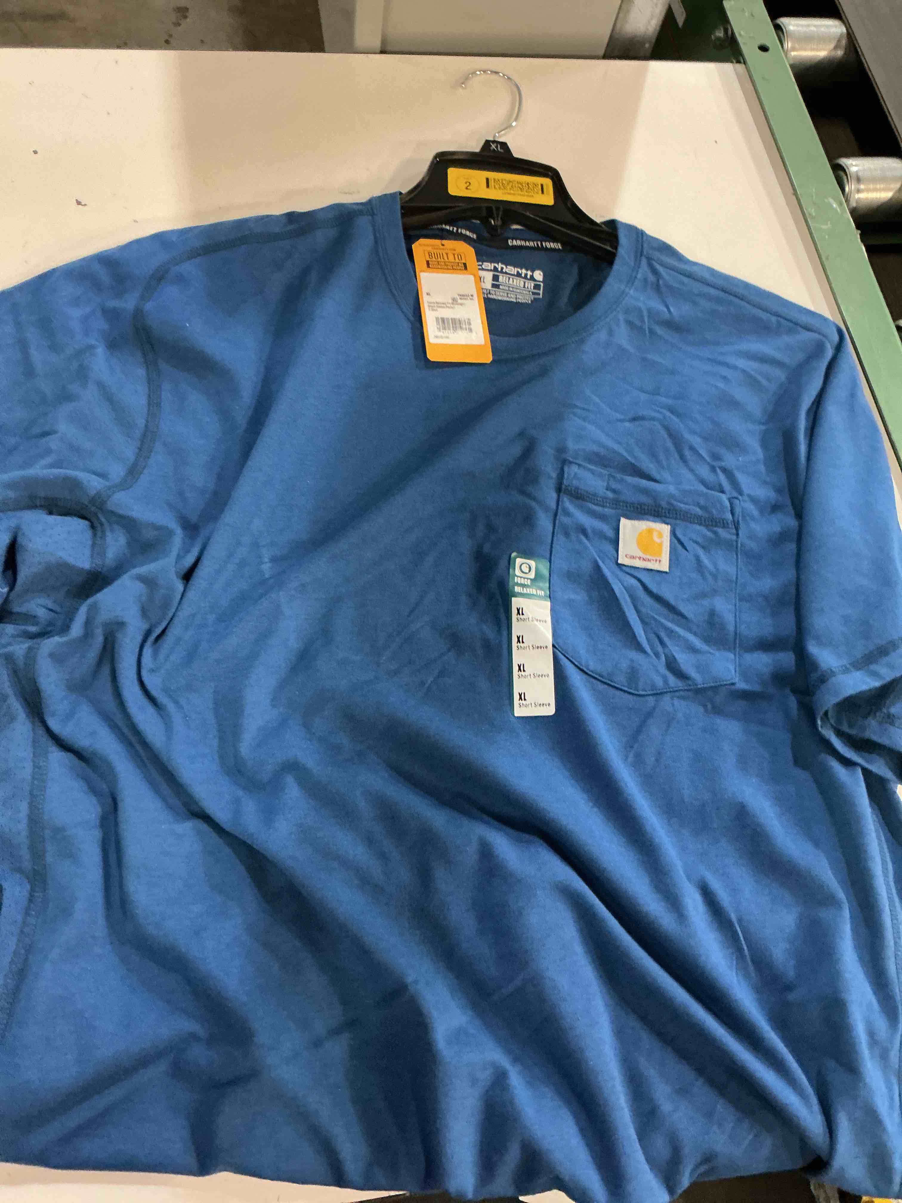 Condition photo showing As Is for carhartt men s delmont force&reg; short sleeve t-shirt light blue x-large